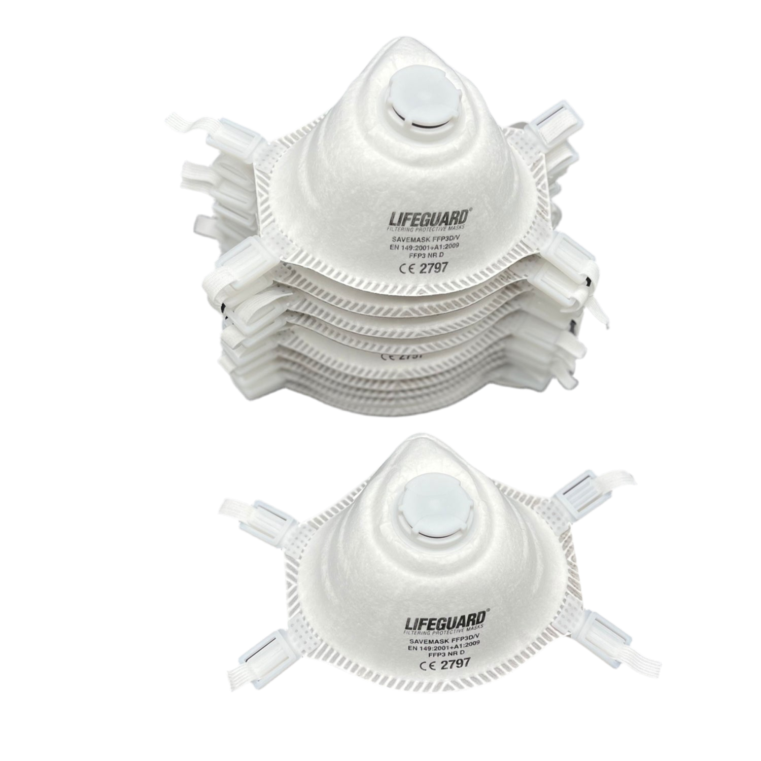 5 Mascherine monouso FFP3 con valvola filtrante a goccia EN 149:2001+A1:2009