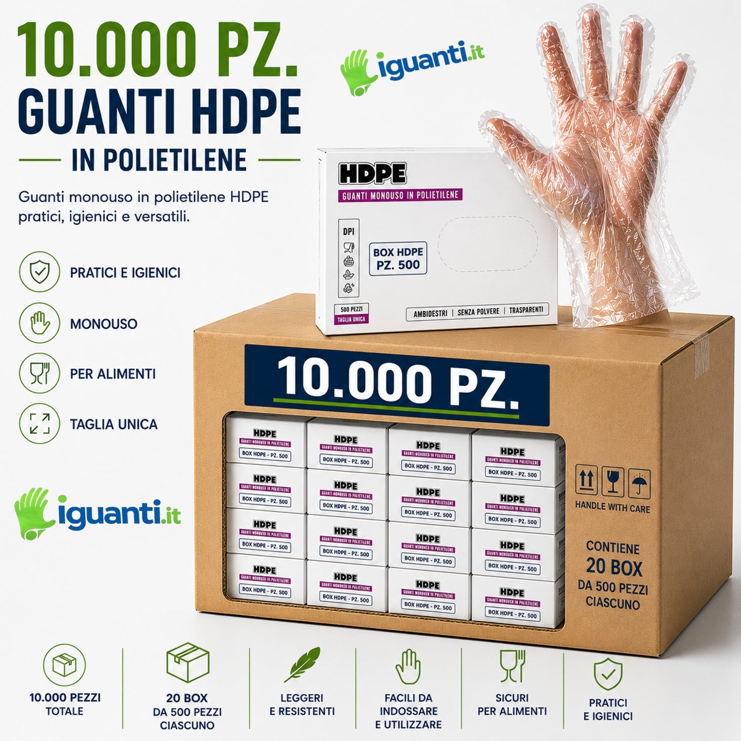 10.000 Guanti monouso in polietilene per distributori e ortofrutta in polietilene HDPE taglia XL