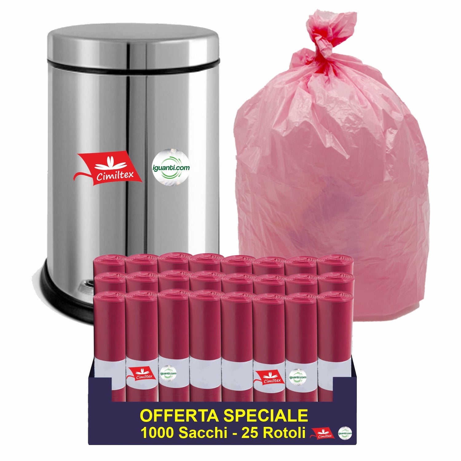 1000 Sacchi spazzatura 20 litri 40x50 cm. colore rosa cestino dei bagni gr.7 25 rotoli