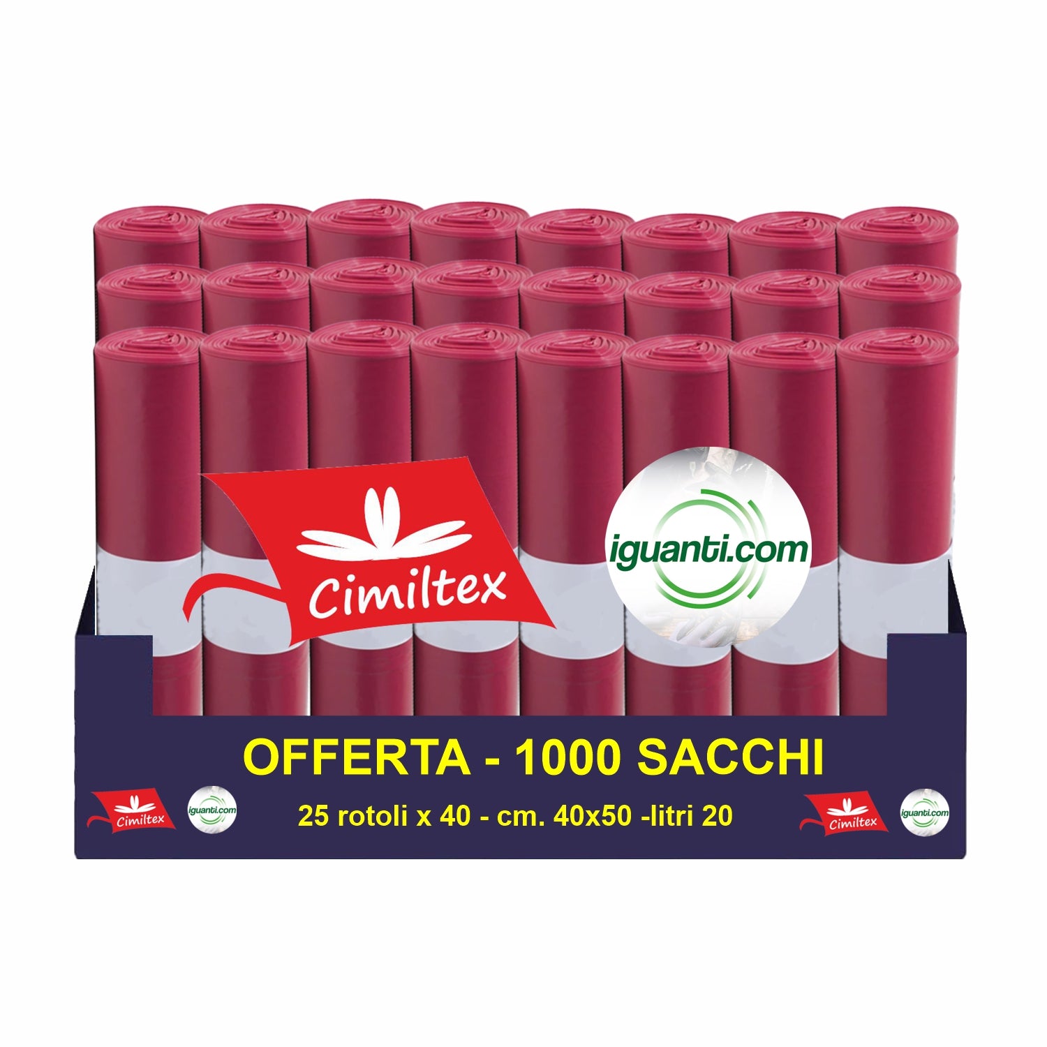 1000 Sacchi spazzatura 20 litri 40x50 cm. colore rosa cestino dei bagni gr.7 25 rotoli