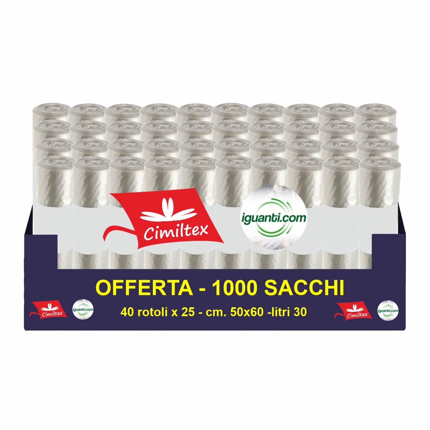 1000 Sacchi spazzatura 30 litri 50x60 cm. colore ambra trasparente gr. 9 (40 rotoli x 25)