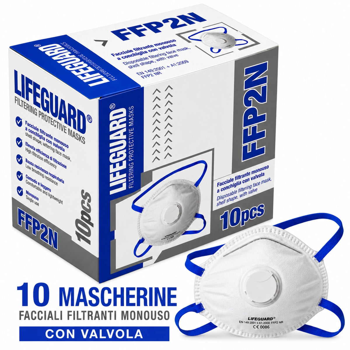 Mascherina FFP2 Monouso Con Valvola – Confezione da 10 pz | EN 149:2001+A1:2009