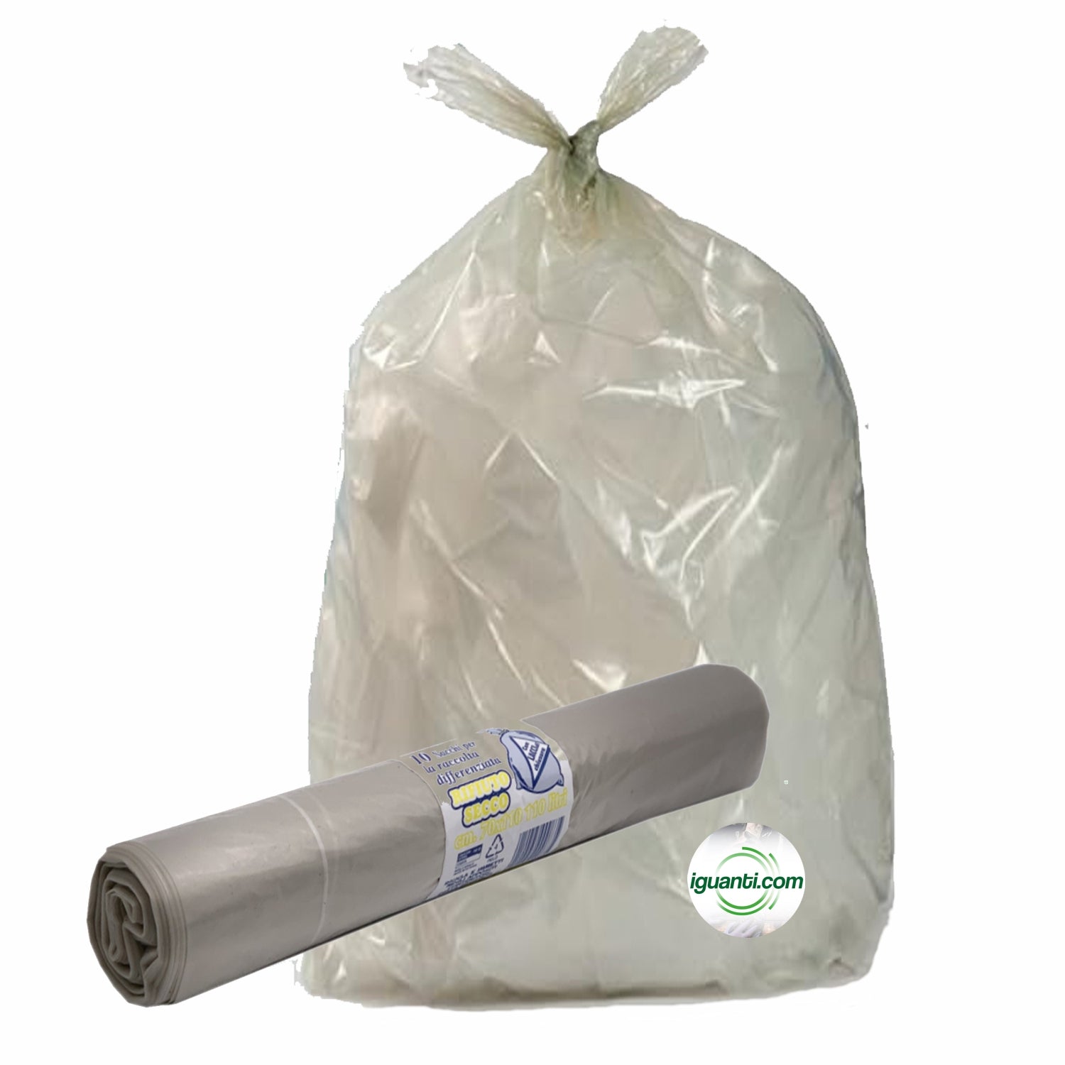 300 Sacchi 110 litri 70x110 cm. gr.40 spazzatura industriale colore ambra raccolta differenziata 30 rotoli
