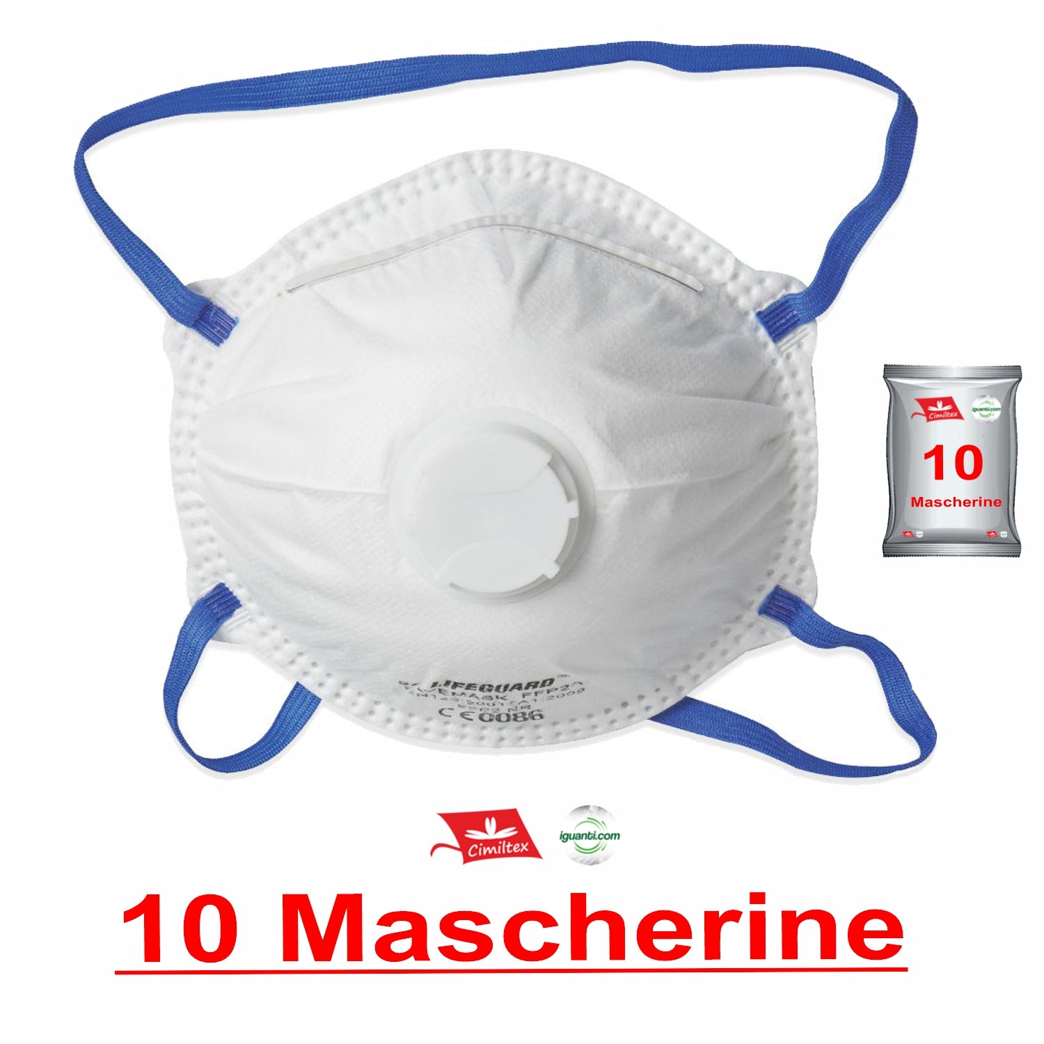 10 Mascherine monouso FFP2 con valvola filtrante EN 149:2001+A1:2009