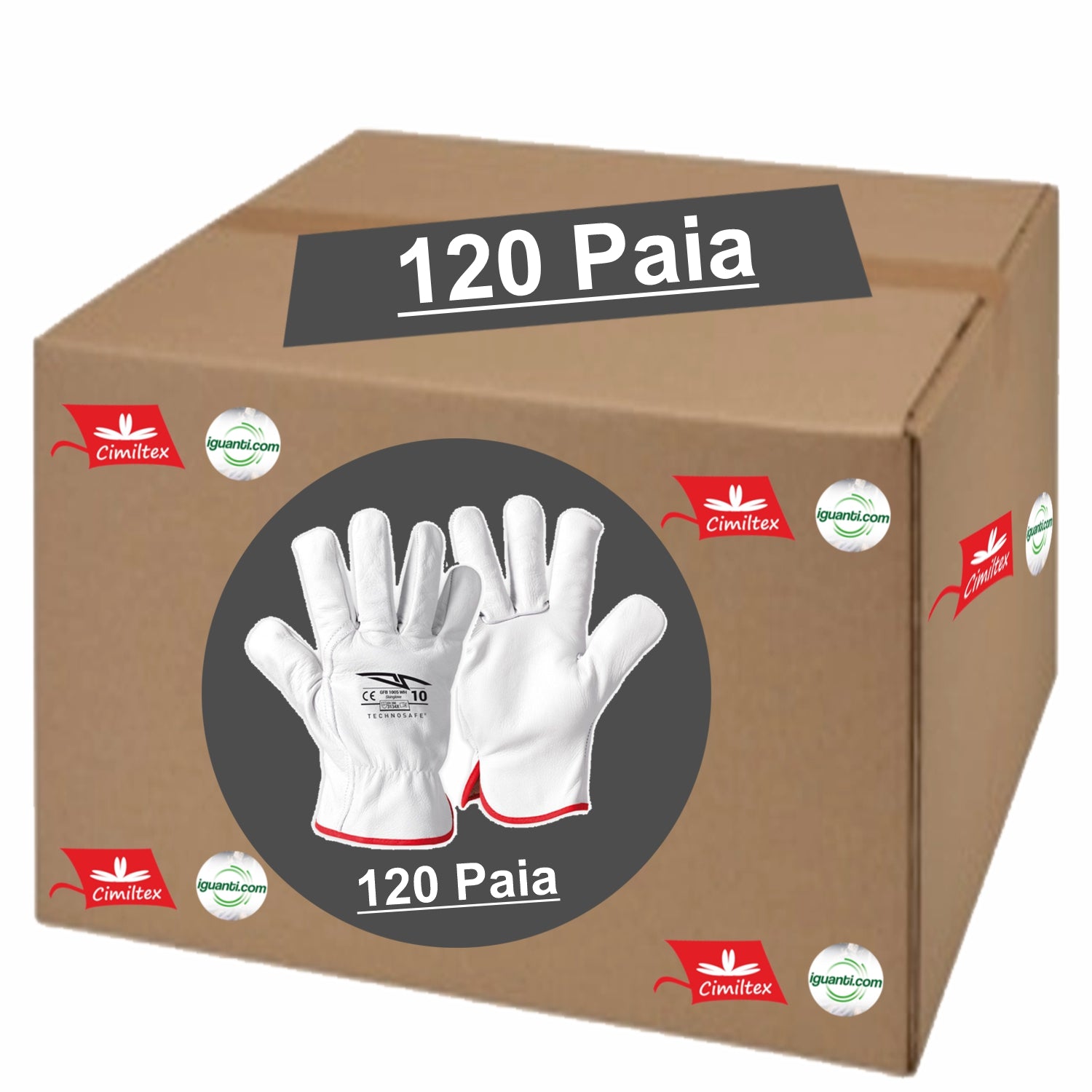 12 Guanti da lavoro in pelle fiore resistenti e robusti Technosafe 12 Paia
