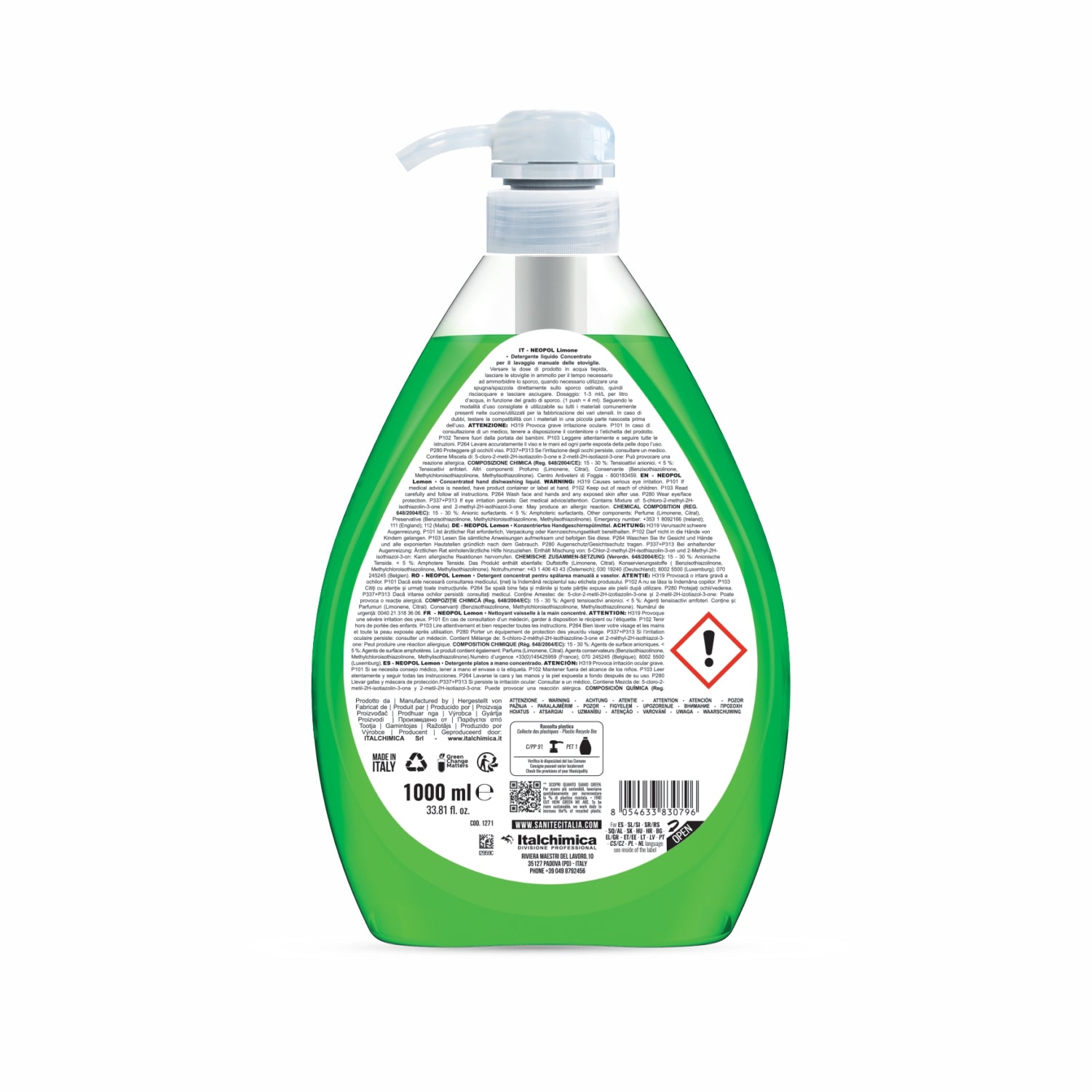 Lavastoviglie detergente Neopol limone  liquido concentrato lavaggio manuale 1 litro sanitec 1271