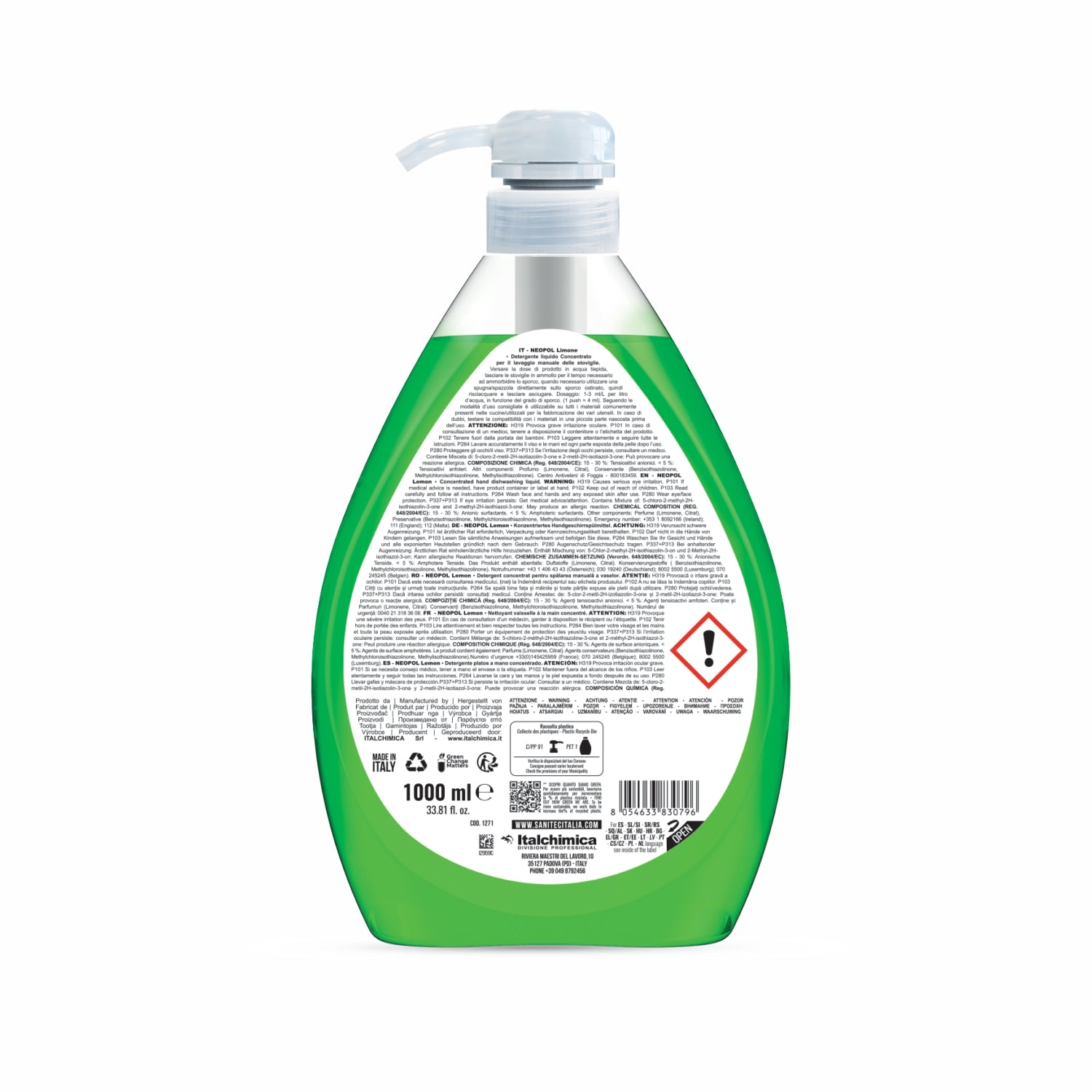 Lavastoviglie detergente Neopol limone liquido concentrato lavaggio manuale 1 litro sanitec 1271