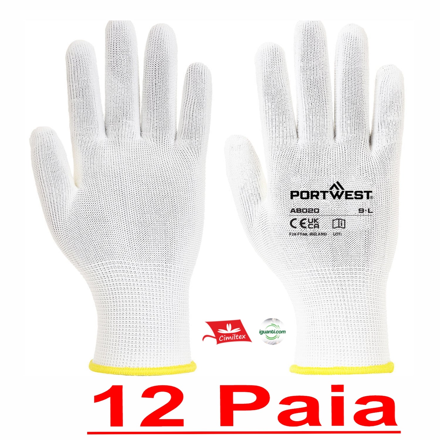 Guanti 100% poliestere elasticizzato calibro 13 ab020 portwest (acquisti 12 Paia)