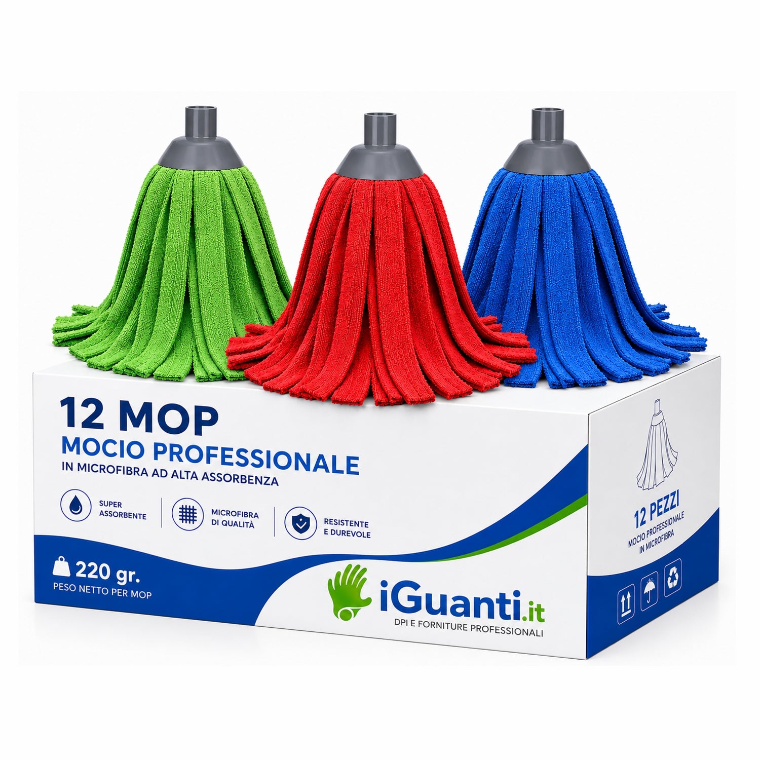 Mop Microfibra Professionale Filo Tagliato 220gr. – Confezione da 12 pz.