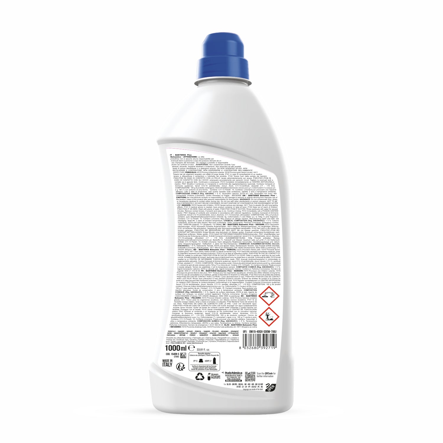 Disinfettante per uso ambientale con attività battericida e fungicida bakterio 1000ml sanitec 1540n-s