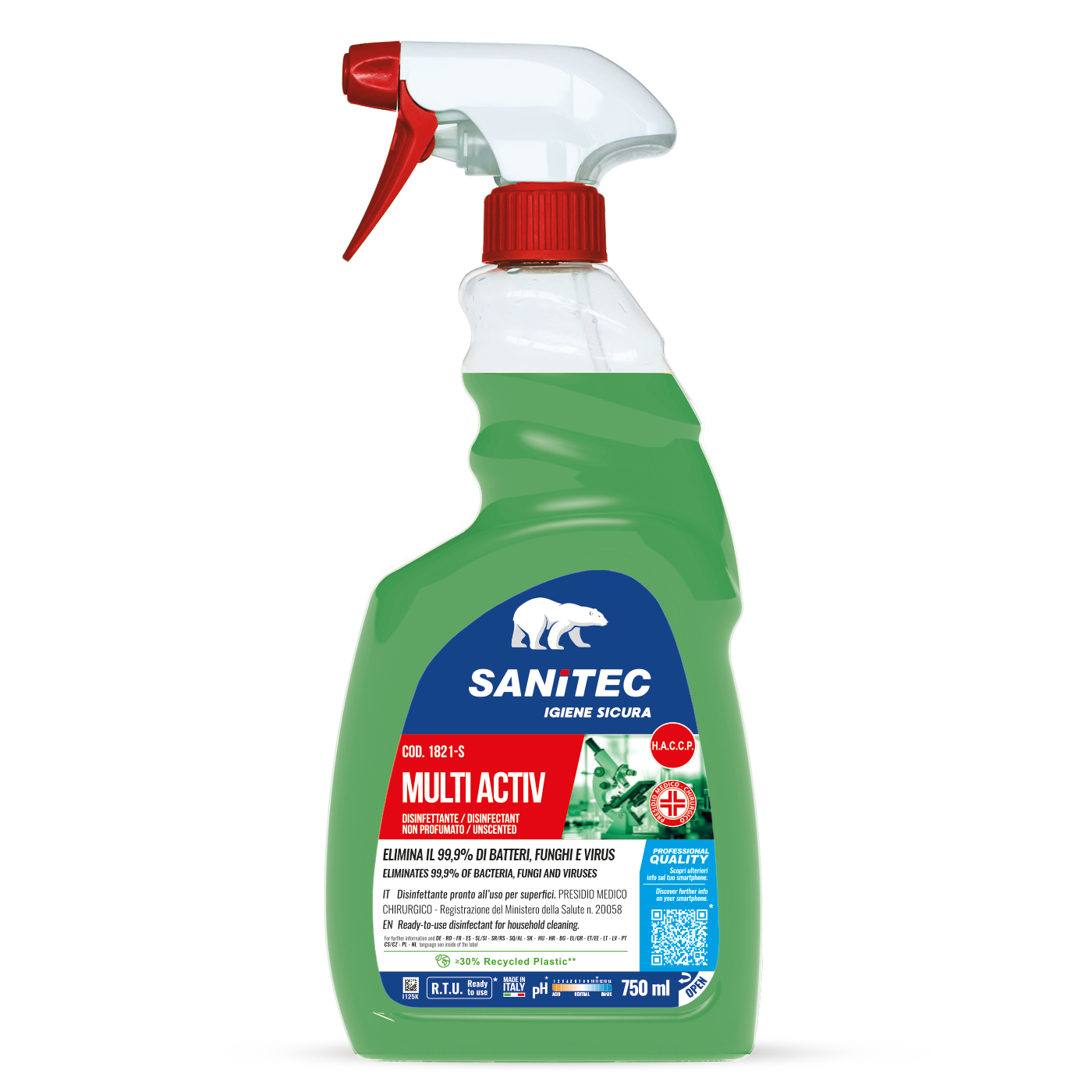 Disinfettante multi activ non profumato 750 ml sanitec 1821-S