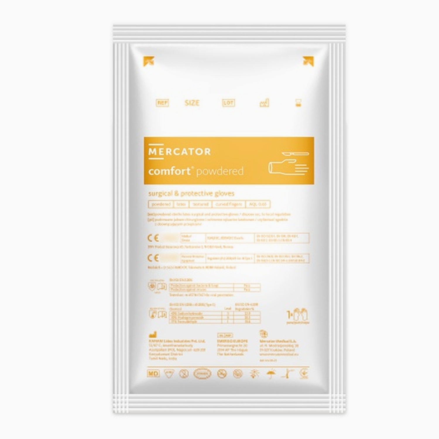 50 paia Guanti chirurgici con lattice naturale con polvere comfort powdered Mercator AQL 0,65