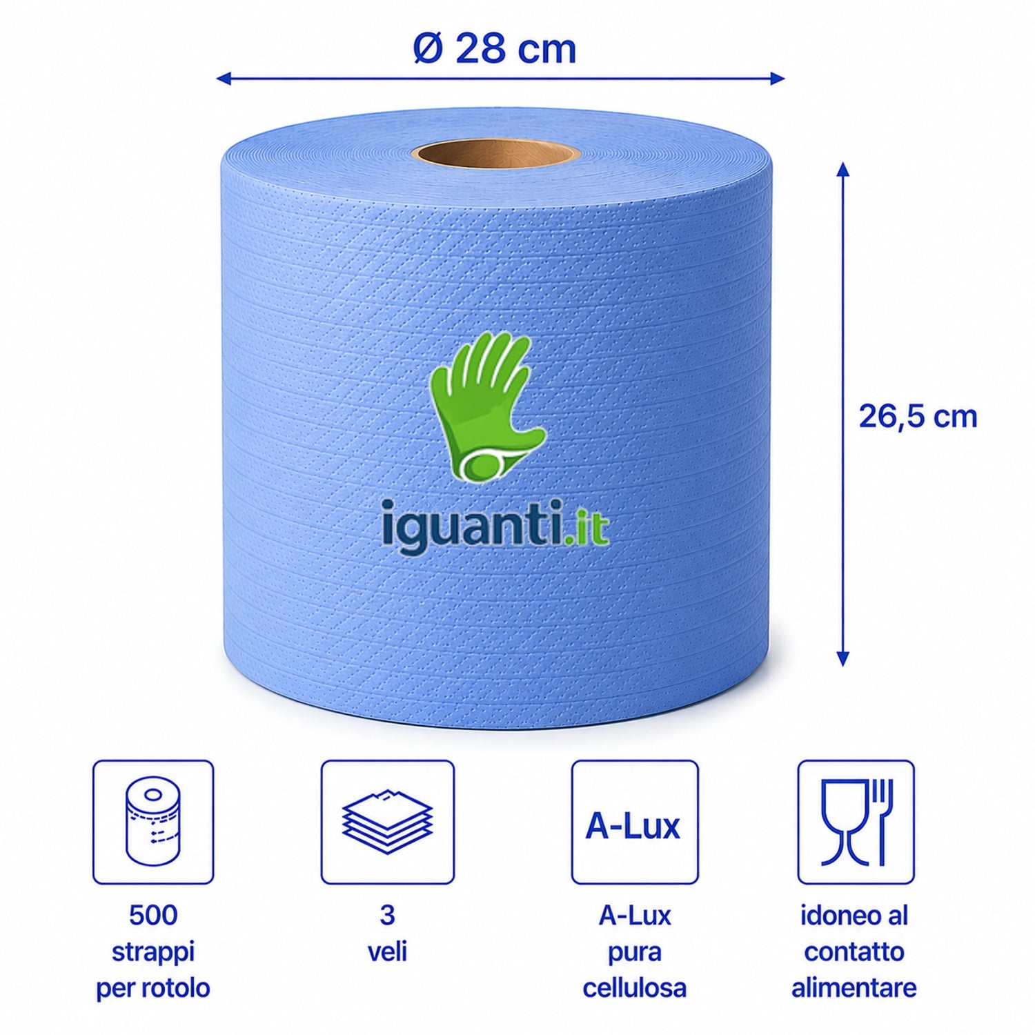 Rotolone Celtex Superblue Food – dettaglio rotolo 3 veli blu cellulosa vergine per HACCP