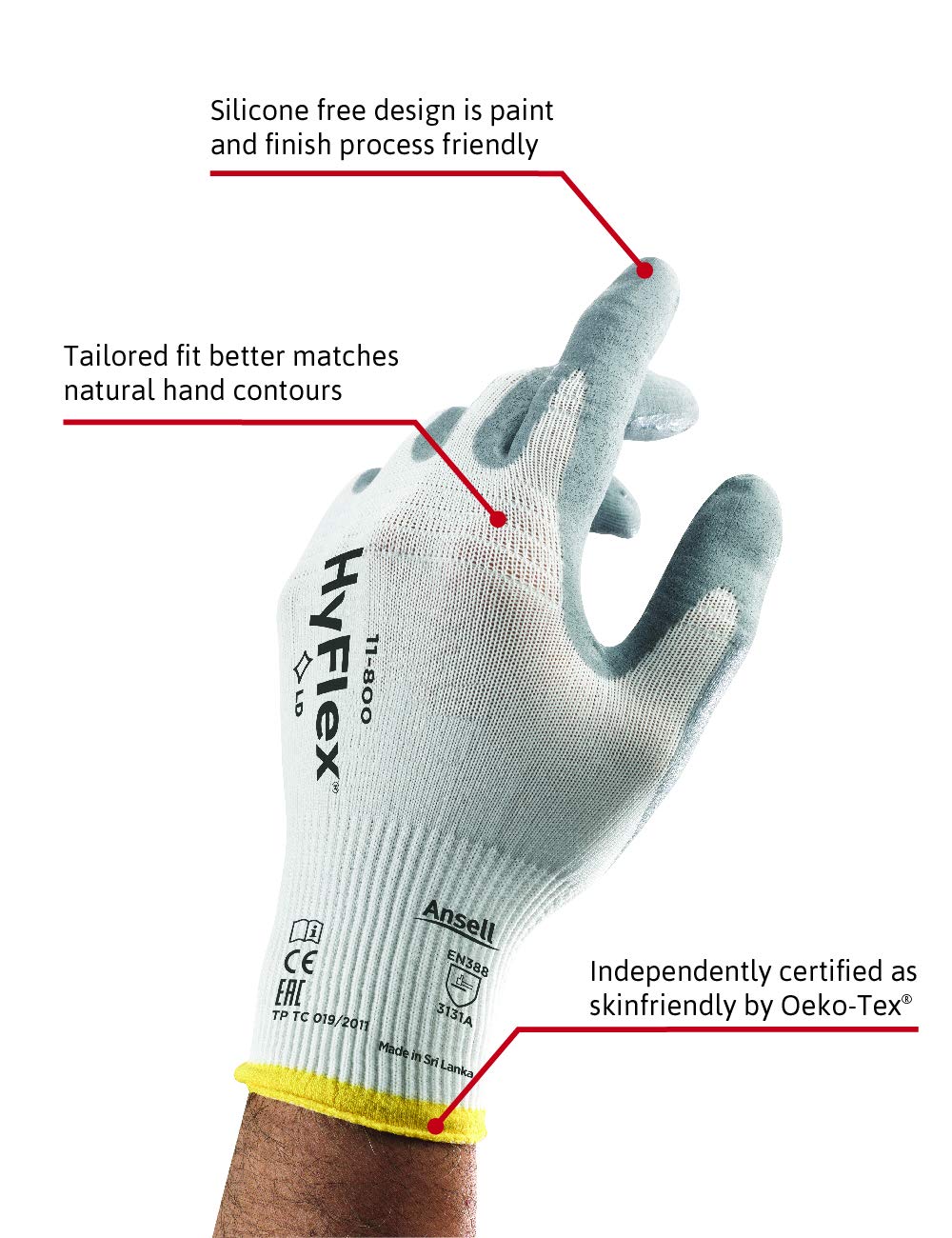 Guanti da Lavoro Professionali Rivestimento in Nitrile Ansell HyFlex 11-800