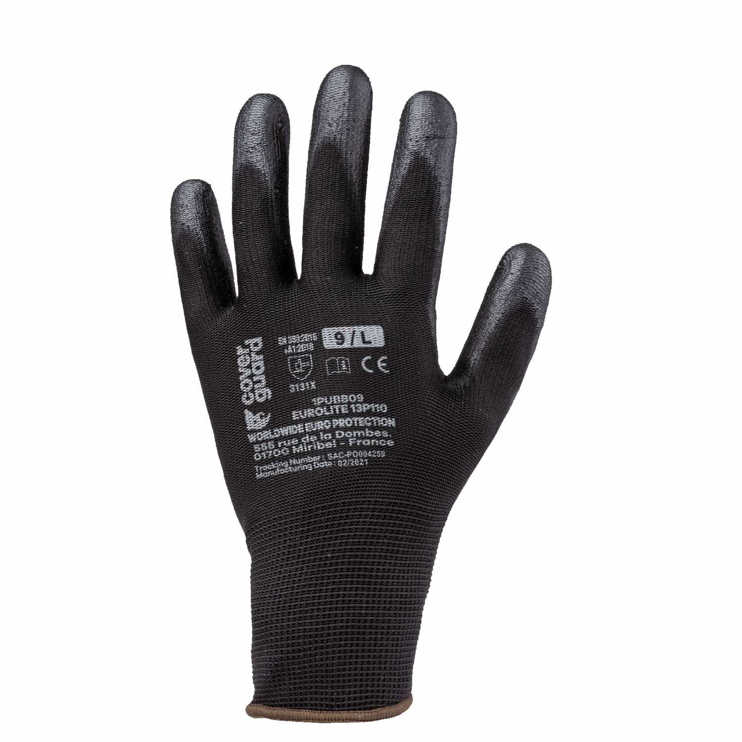 Guanti da lavoro in poliestere nero rivestito in poliuretano nero 1pubb
