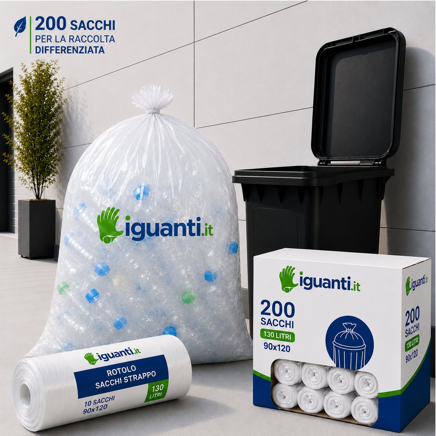 Sacchi Spazzatura 130L Ambra Trasparente gr.80 – 200 pz (20 Rotoli) | Uso Industriale