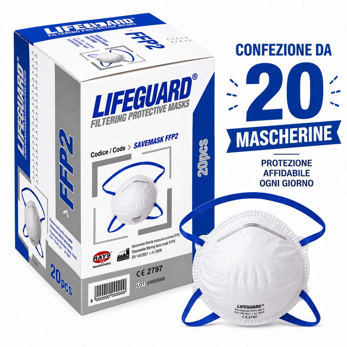 Mascherina FFP2 Monouso Senza Valvola – Confezione da 20 pz | EN 149:2001+A1:2009