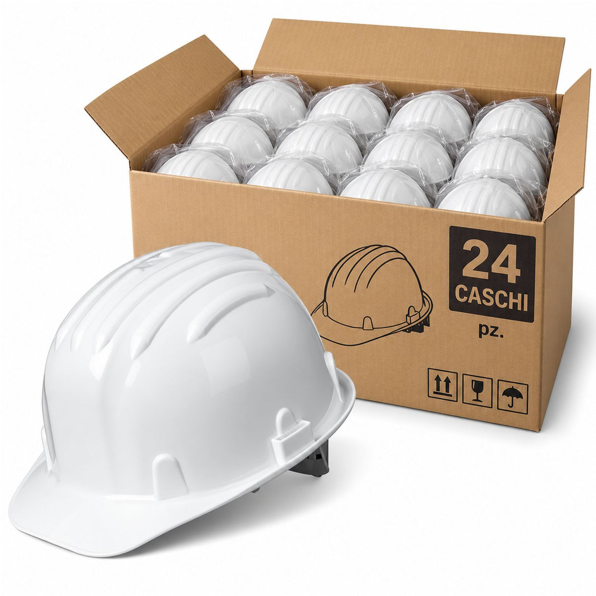 24 Caschi di protezione bianco in HDPE EN397:2012 + A1:2012