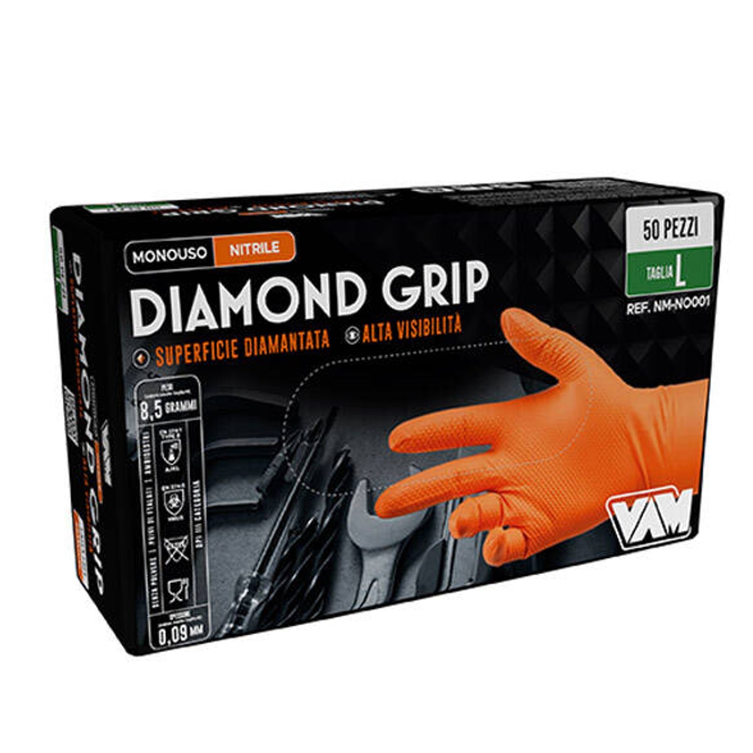 Guanti monouso in nitrile grip arancione pz.50 vam Diamond grip gr. 8,50