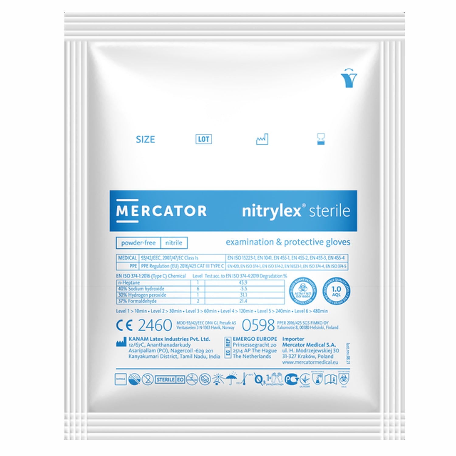 50 paia Guanti diagnostici in nitrile sterili senza polvere nitrylex Mercator AQL 1,00