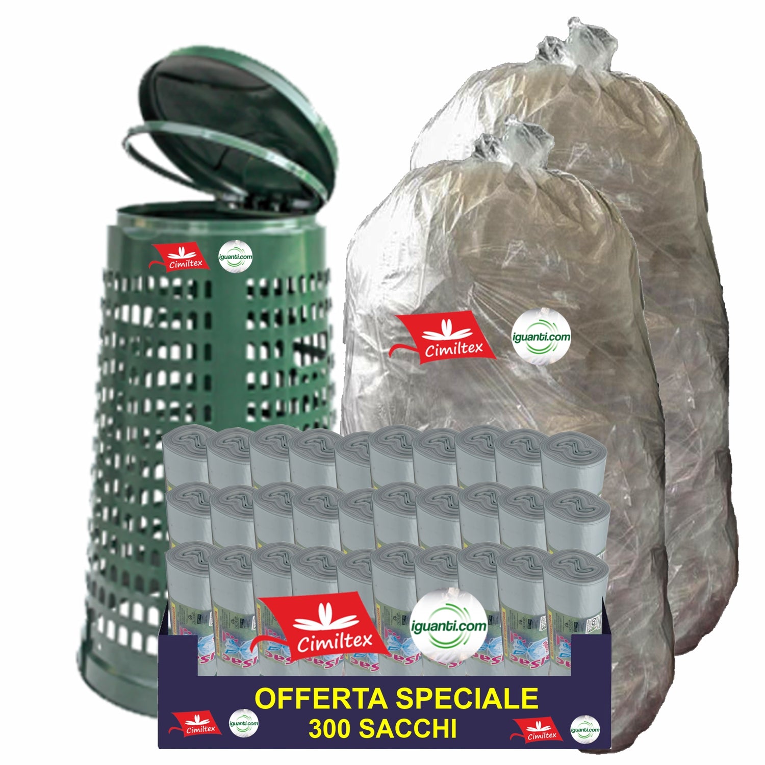 300 Sacchi 110 litri cm. 70x110 gr. 32 condominiale spazzatura nettezza raccolta differenziata grigio 30 rotoli