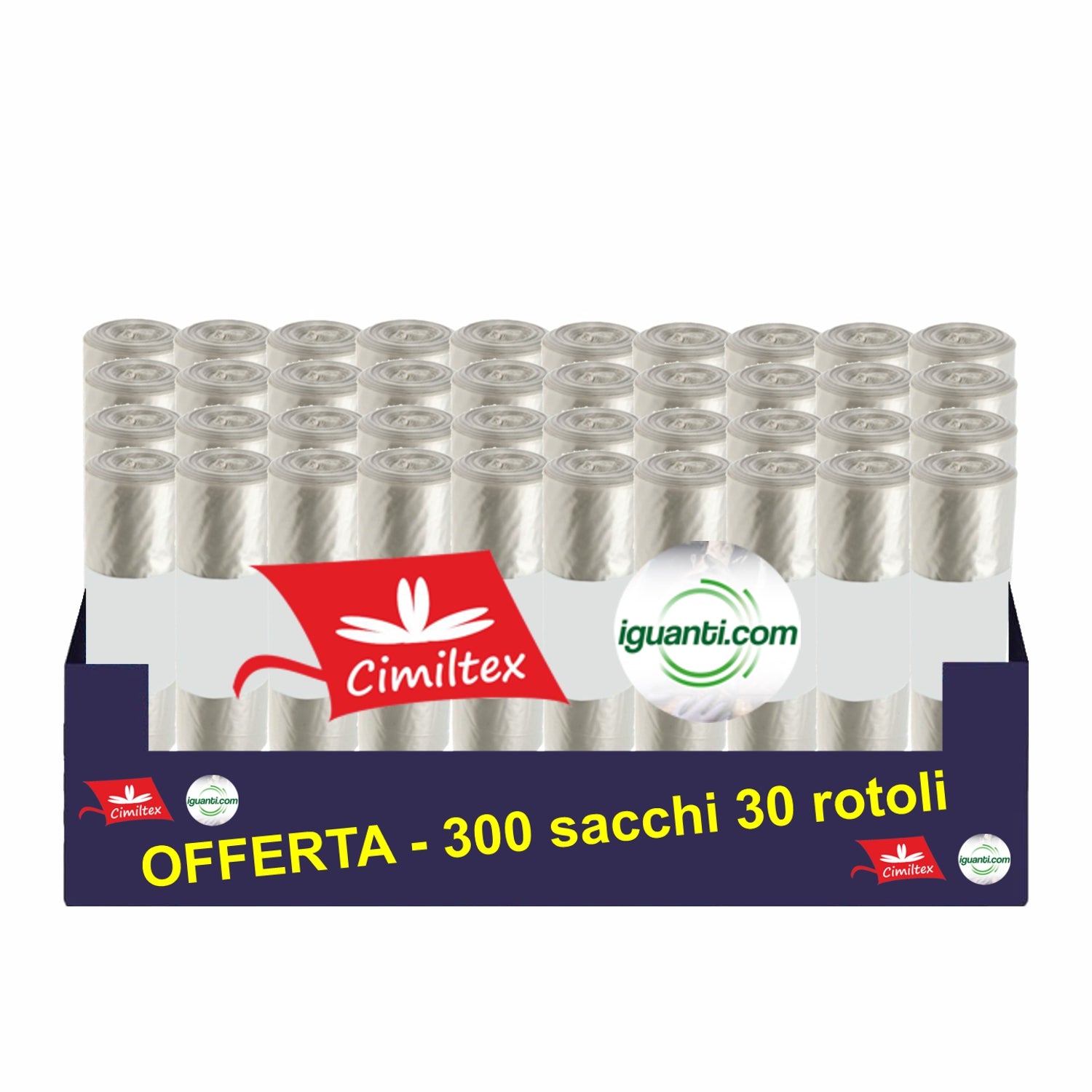 300 Sacchi 110 litri cm. 70x110 gr.32 condominiale spazzatura nettezza raccolta differenziata colore ambra trasparente 30 rotoli