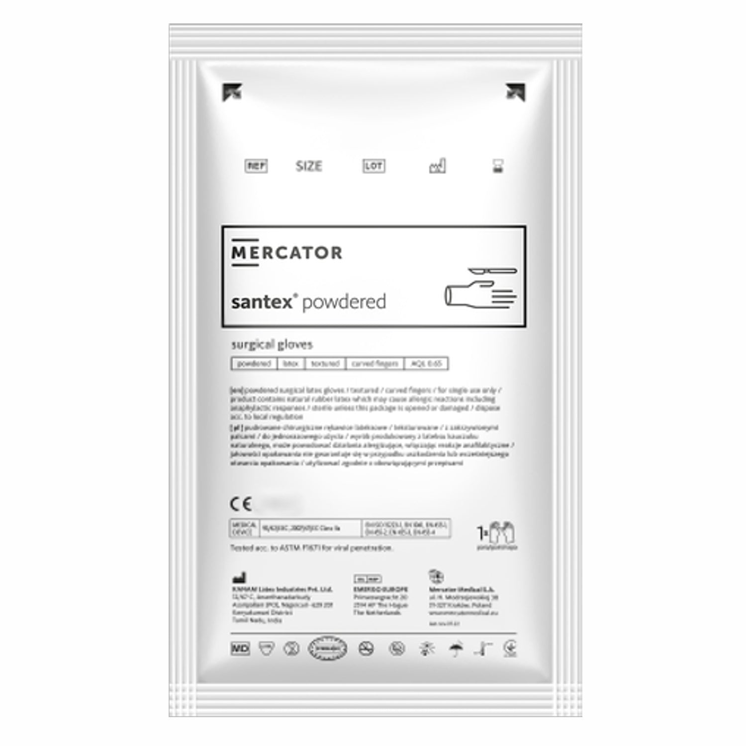 50 paia guanti Guanti chirurgici con lattice naturale in polvere santex powdered Mercator AQL 0,65