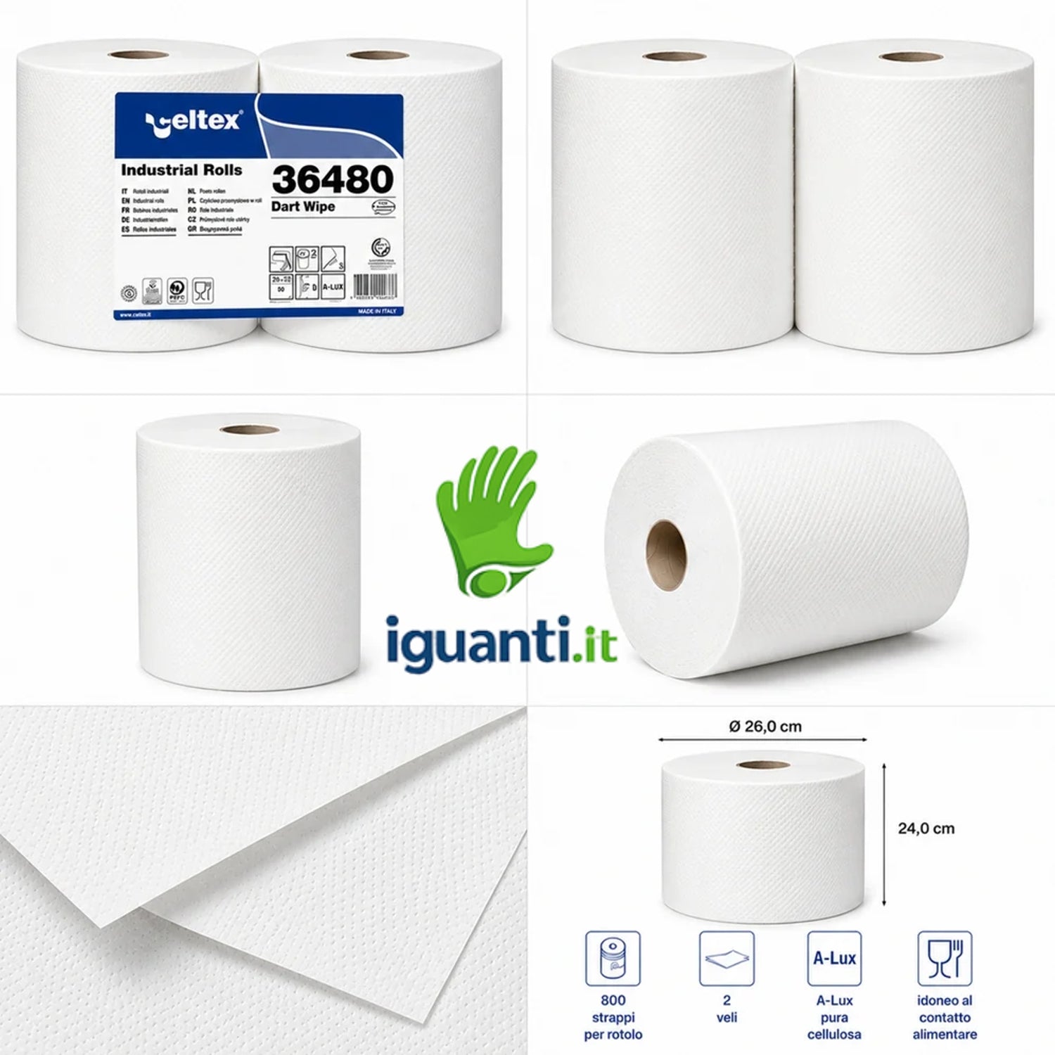 Rotolone Celtex C36480 – dettaglio rotolo 2 veli cellulosa vergine