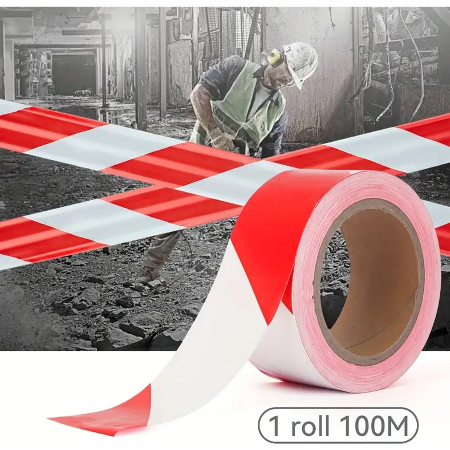 10 rotoli Nastro segnaletico bifacciale polietilene - bianco rosso 100 metri h 50 mm