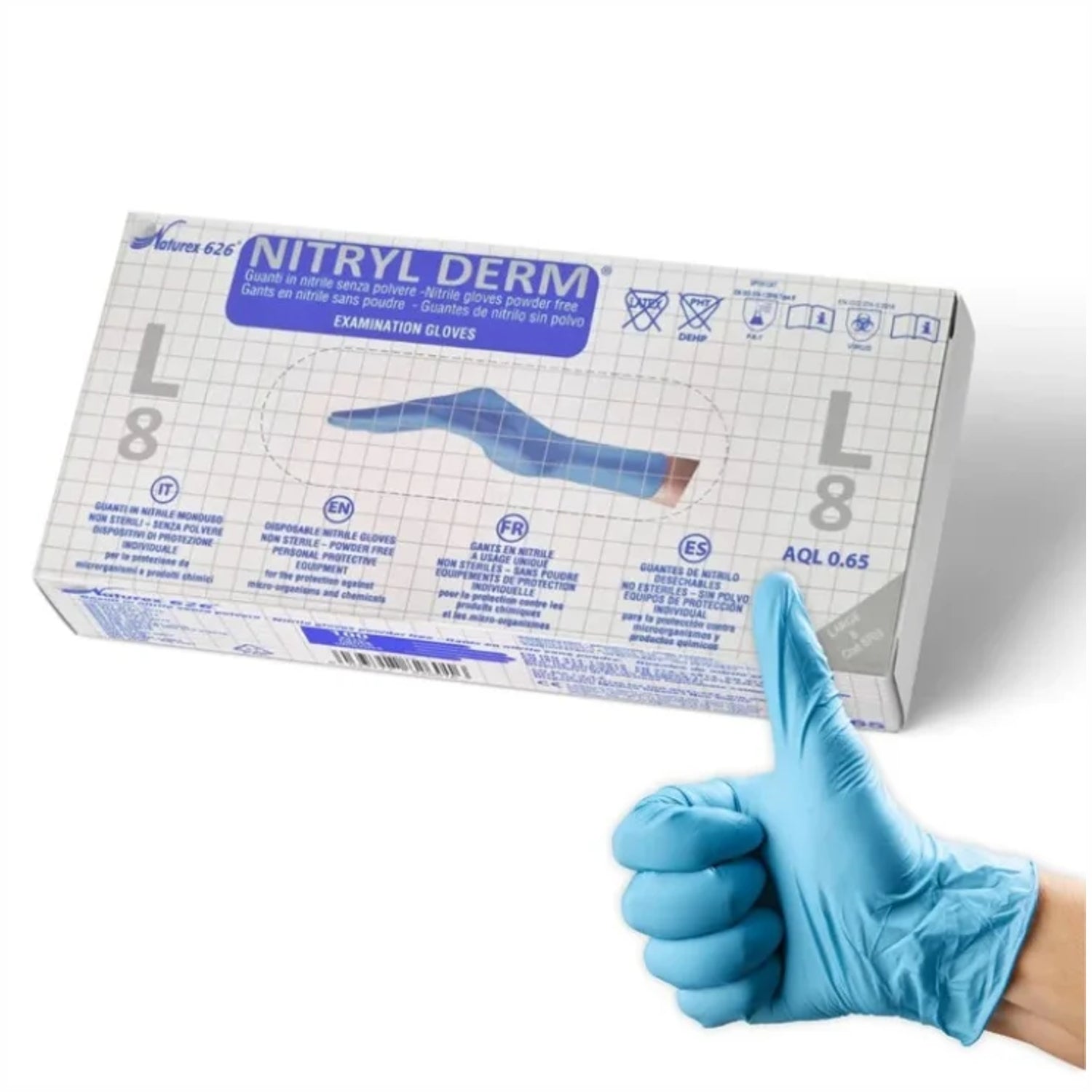 Guanti in nitrile senza polvere Nacatur naturex 626 nitryl derm gr. 3,50