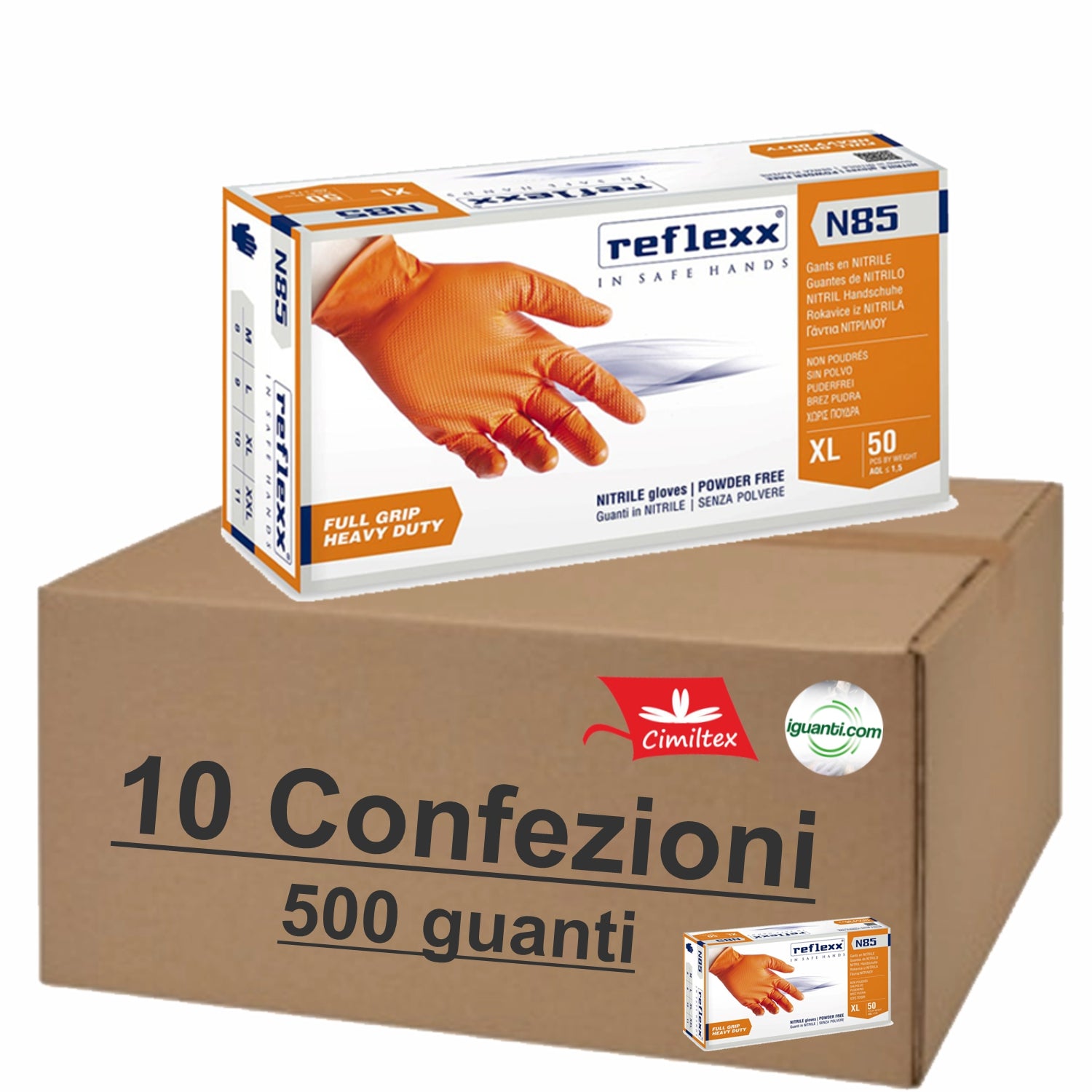 Guanti monouso senza polvere nitrile grip arancione pz.50 Reflexx N85 gr. 8,4