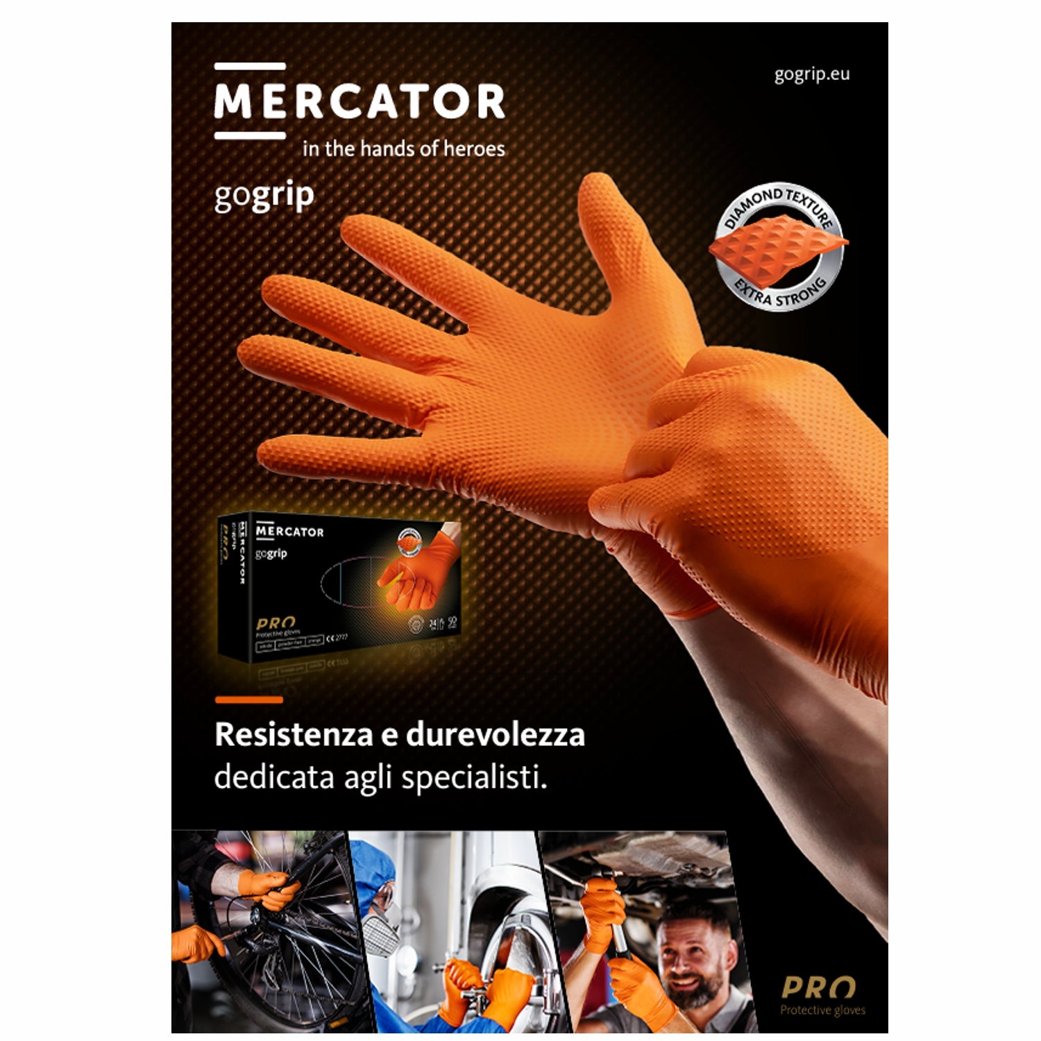 Guanti puntinati monouso nitrile senza polvere gogrip orange mercator gr. 8,80