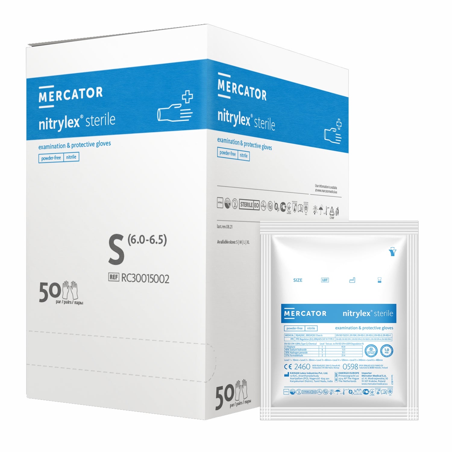 50 paia Guanti diagnostici in nitrile sterili senza polvere nitrylex Mercator AQL 1,00