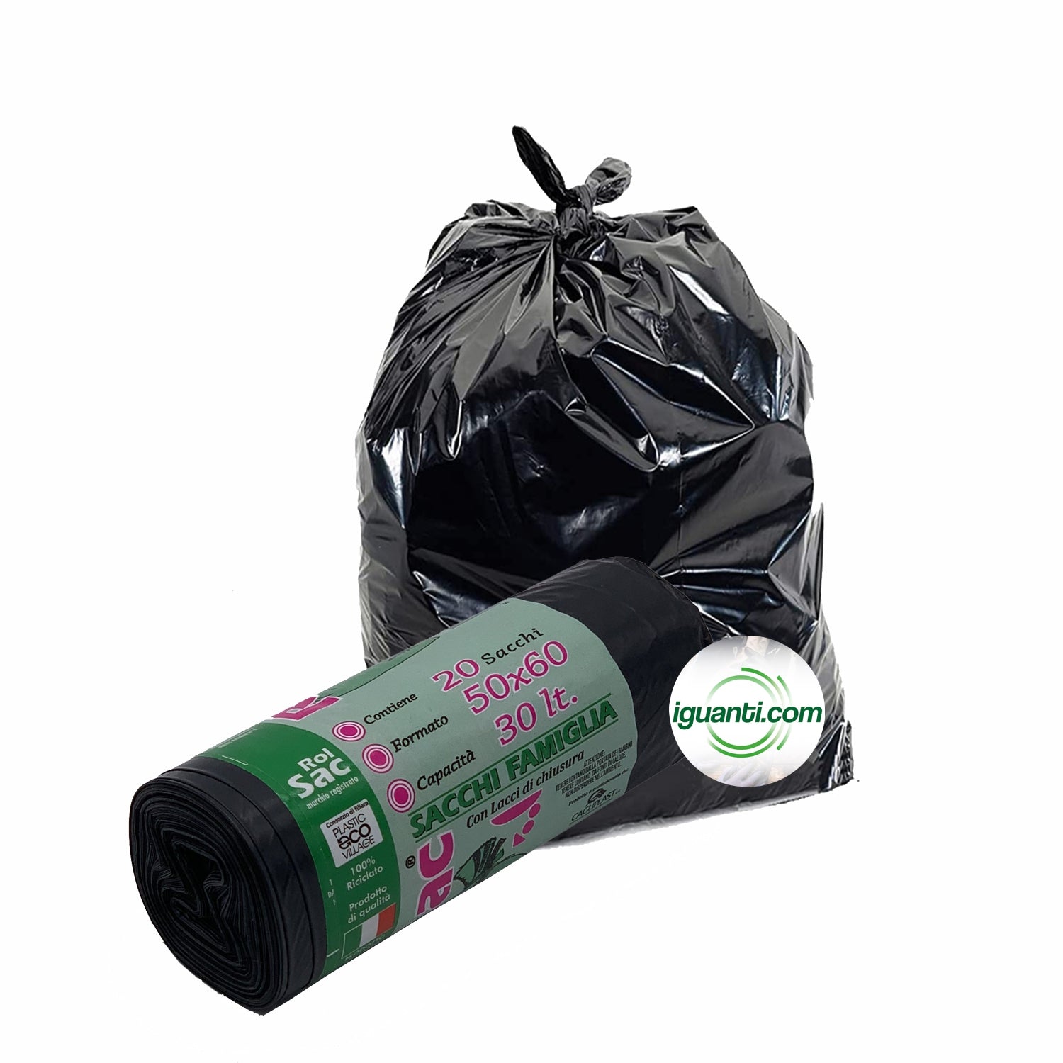 1000 Sacchi spazzatura 30 litri 50x60 cm. colore nero gr.9 20pzx50rotoli