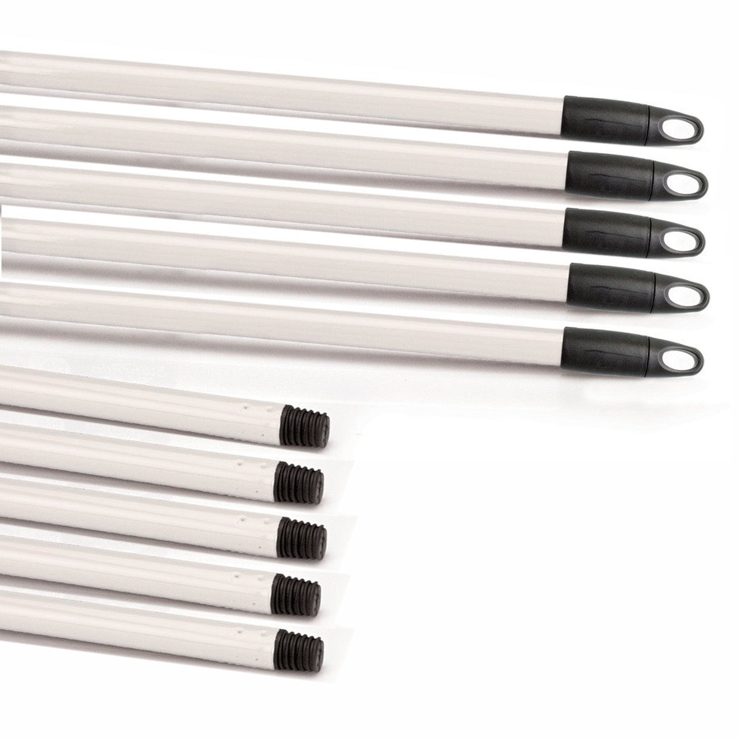 10 Manici scopa in Metallo Plastificato ad Alto Spessore Lunghezza 130 cm, Bianco