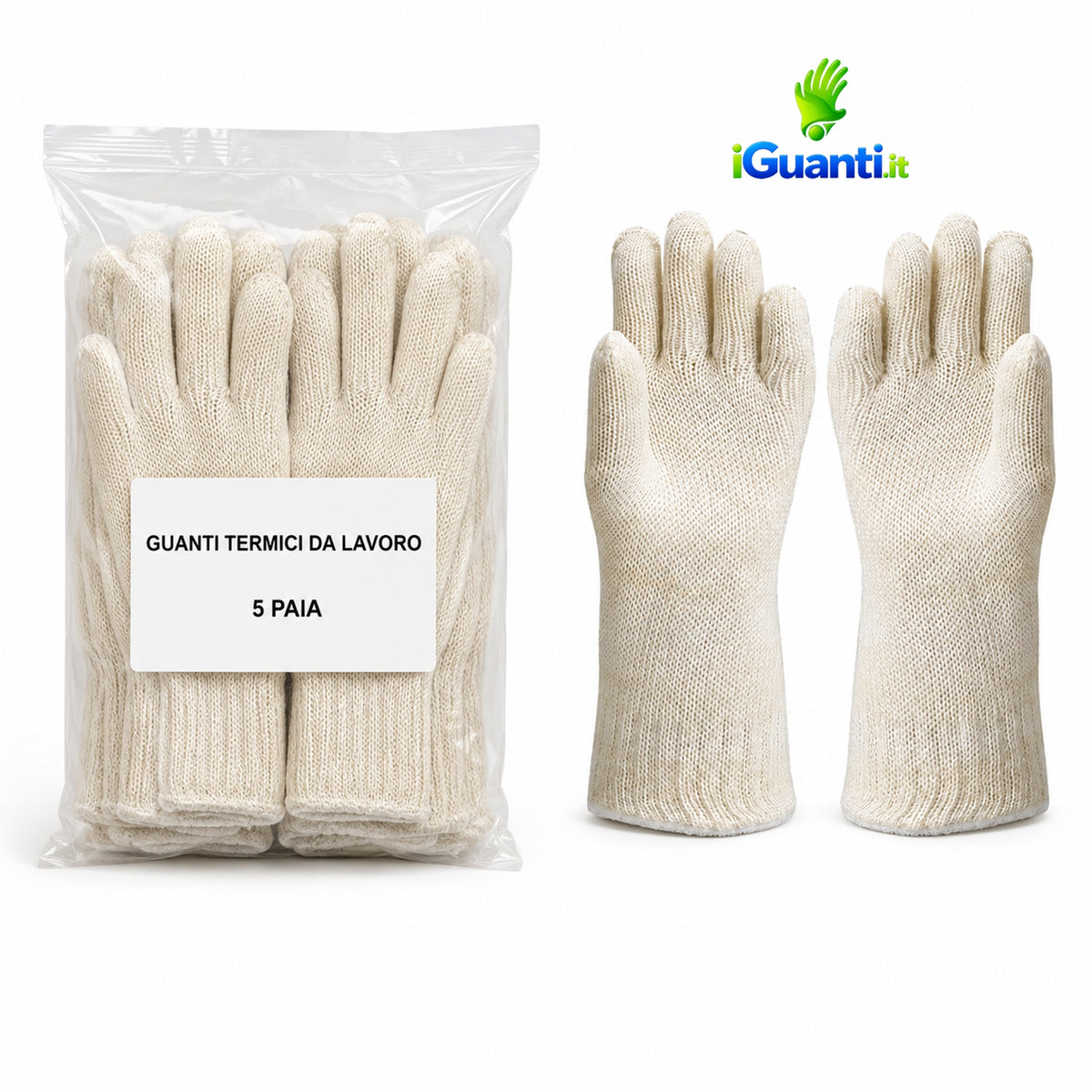 5 Paia Guanti Isolamento termico da contatto 250 °C - in cotone e rivestito in cotone taglia unica 10