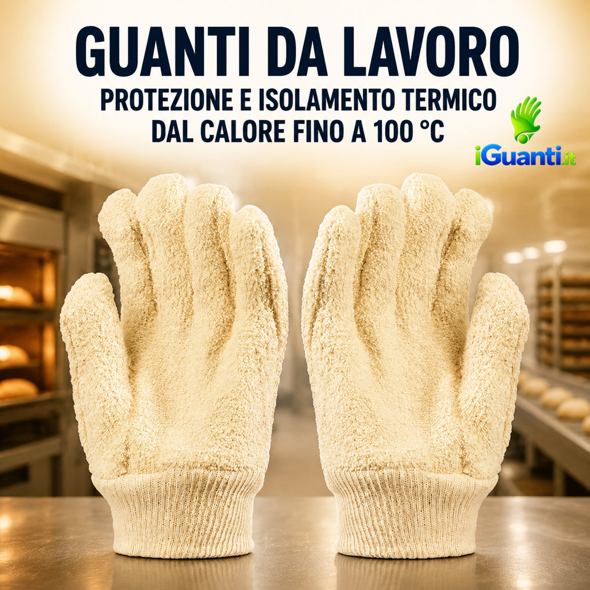 60 Paia Guanti Isolamento termico da contatto 100°C - 15 sec. in spugna di cotone taglia unica 10