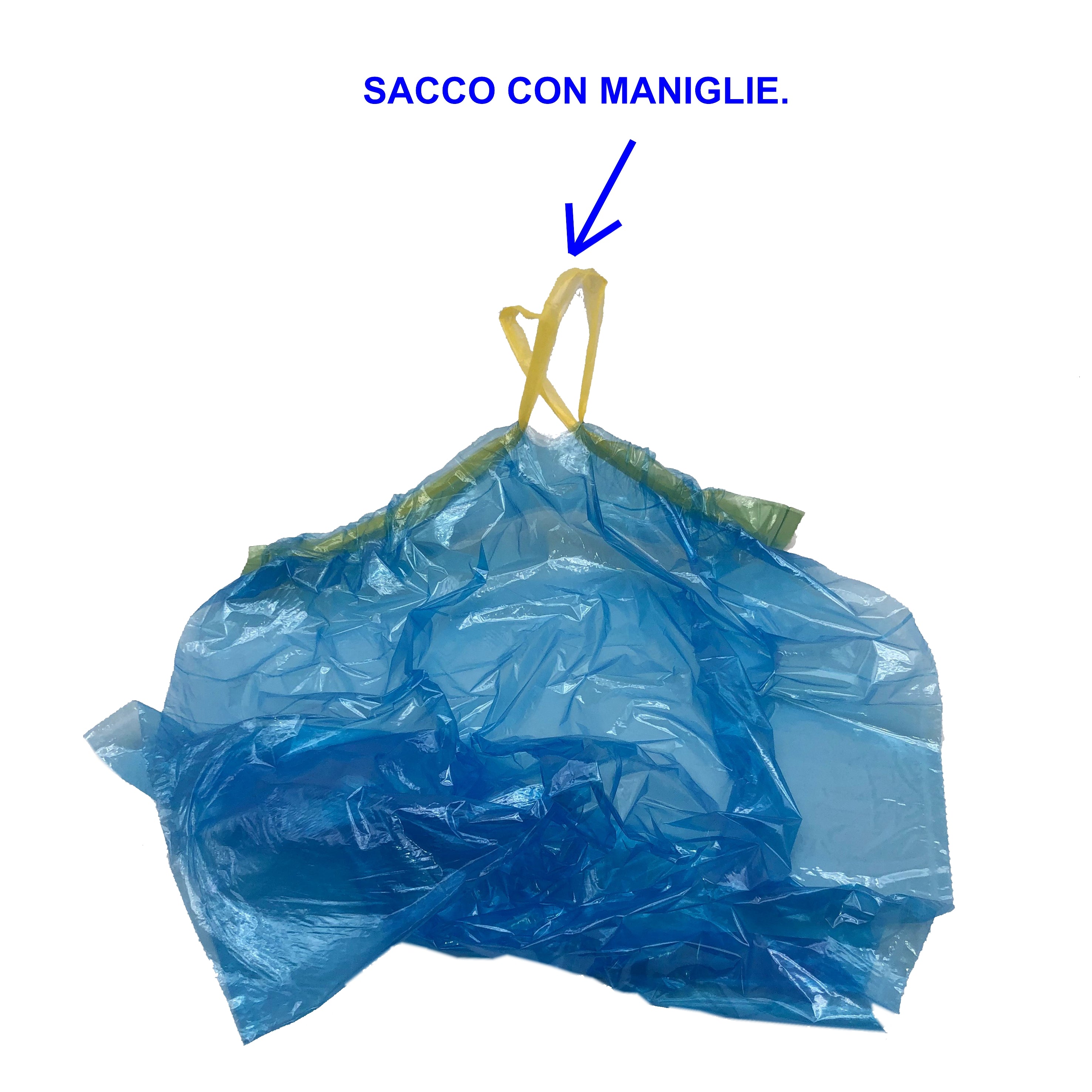 400 Sacchi Spazzatura cm. 70x110 per Raccolta Differenziata, 110 Litri con Maniglia a Scorrimento, Sacchetti Spazzatura Alta Resistenza, Spazzatura Differenziata per la Riciclabile colore azzurro trasparente