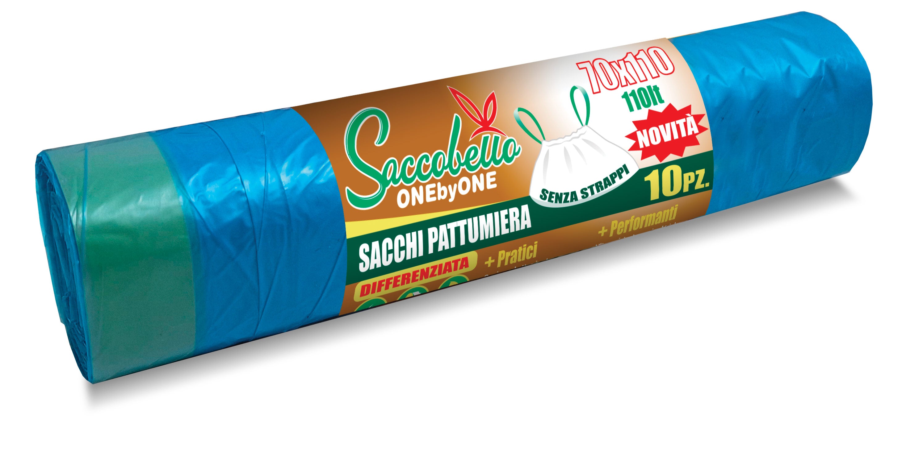 400 Sacchi Spazzatura cm. 70x110 per Raccolta Differenziata, 110 Litri con Maniglia a Scorrimento, Sacchetti Spazzatura Alta Resistenza, Spazzatura Differenziata per la Riciclabile colore azzurro trasparente
