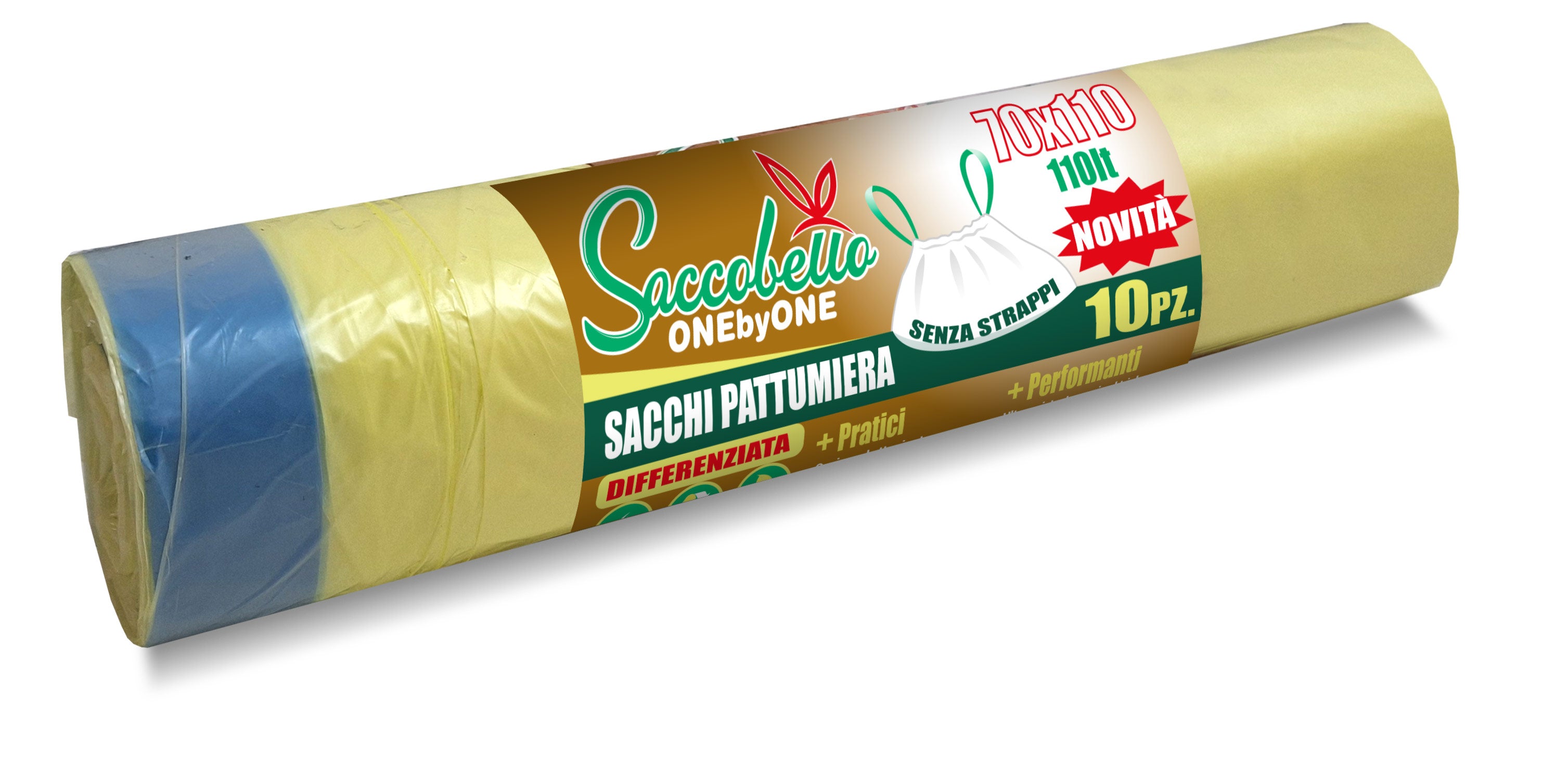 400 Sacchi Spazzatura per Raccolta Differenziata, 110 Litri con Maniglia a Scorrimento, Sacchetti Spazzatura Alta Resistenza, Spazzatura Differenziata per la Riciclabile (Giallo 72x110 cm)