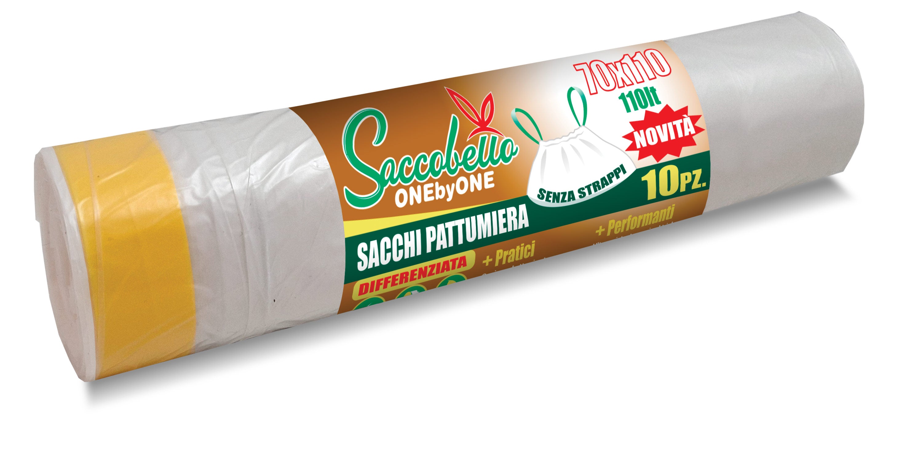 400 Sacchi Spazzatura cm. 70x110 per Raccolta Differenziata, 110 Litri con Maniglia a Scorrimento, Sacchetti Spazzatura Alta Resistenza, Spazzatura Differenziata per la Riciclabile colore bianco trasparente