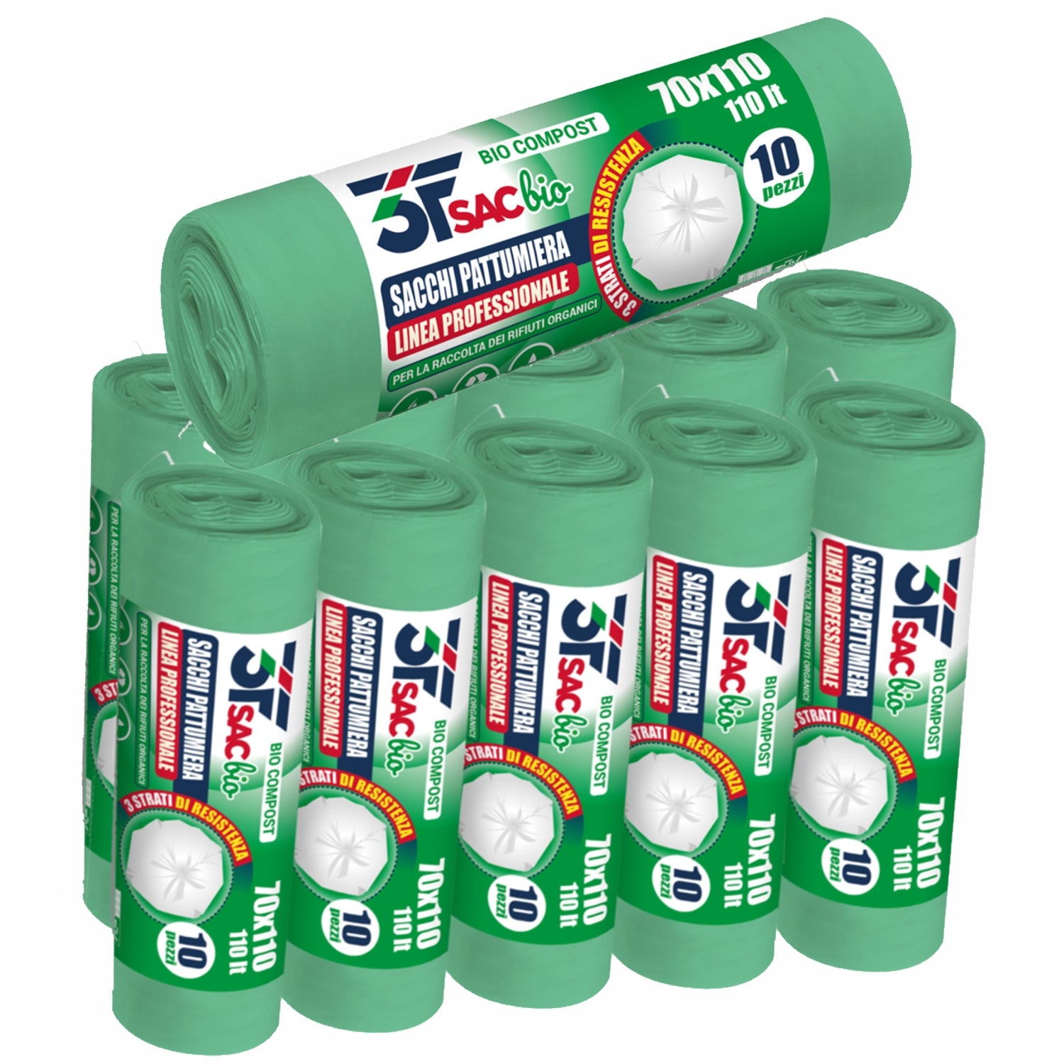 100 Sacchi Biodegradabile compostabile organico 110 litri cm.70x110 pz.100