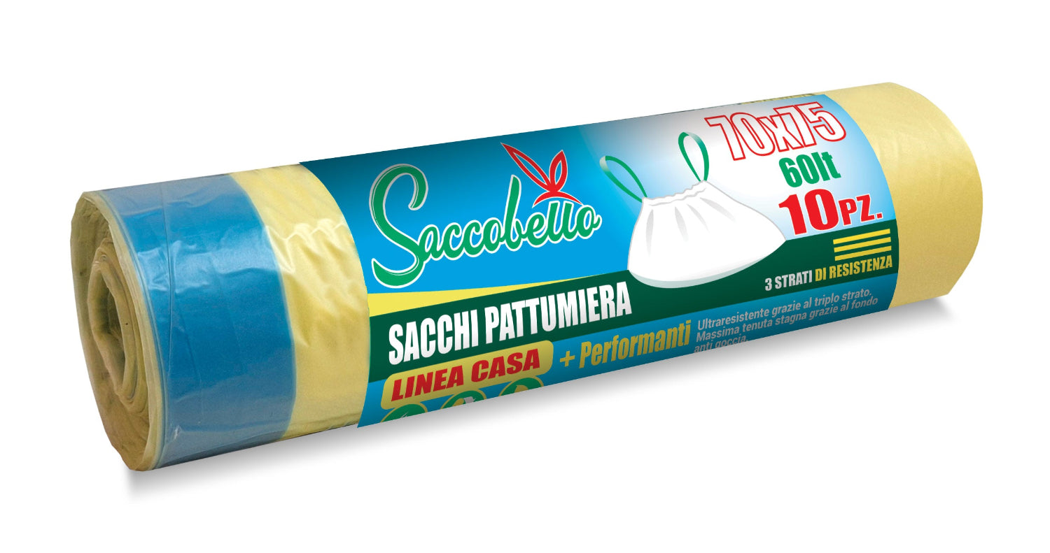 480 Sacchi 60 litri 70x75 cm. gr.20 con maniglie per pattumiera 48 rotoli x 10 pz.