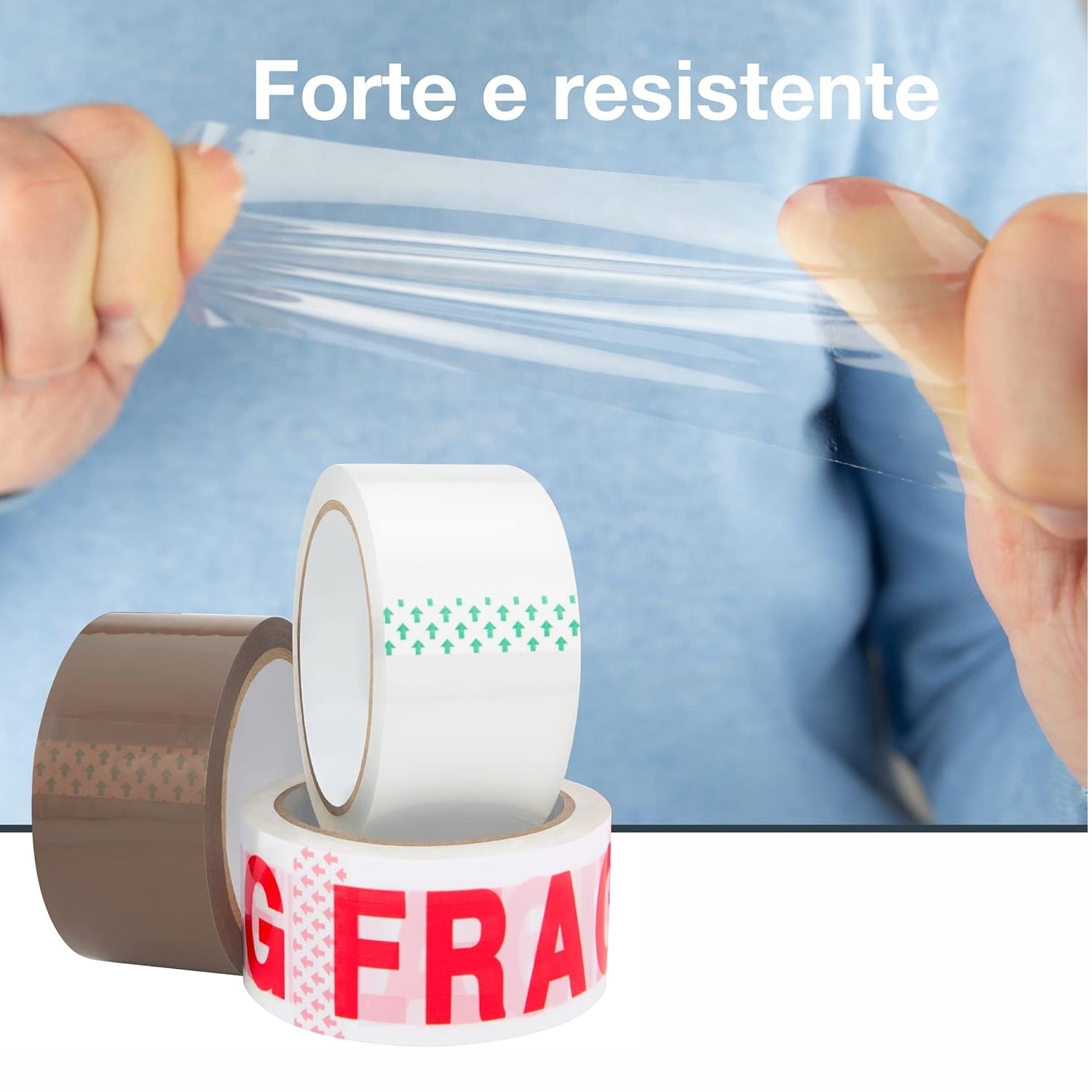 6 rotoli Nastro adesivo bianco stampa fragile 28 my acrilico mm.50 metri 66