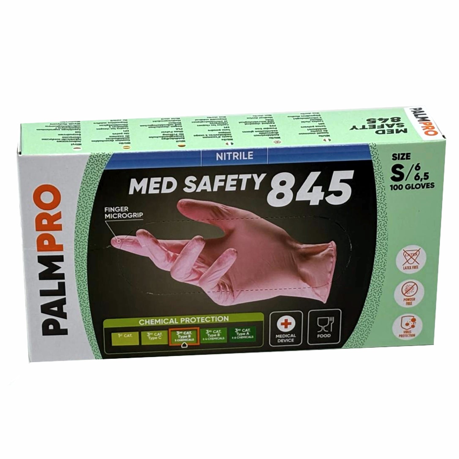 Guanti monouso nitrile rosa senza polvere pz.100 Palmpro expert Med safety 845 gr. 4,00