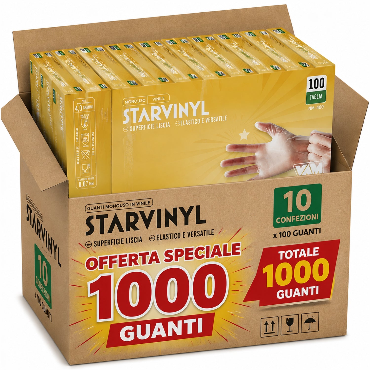 1000 Guanti monouso in Vinile senza polvere 10x100 Vam starvinyl gr. 4,50