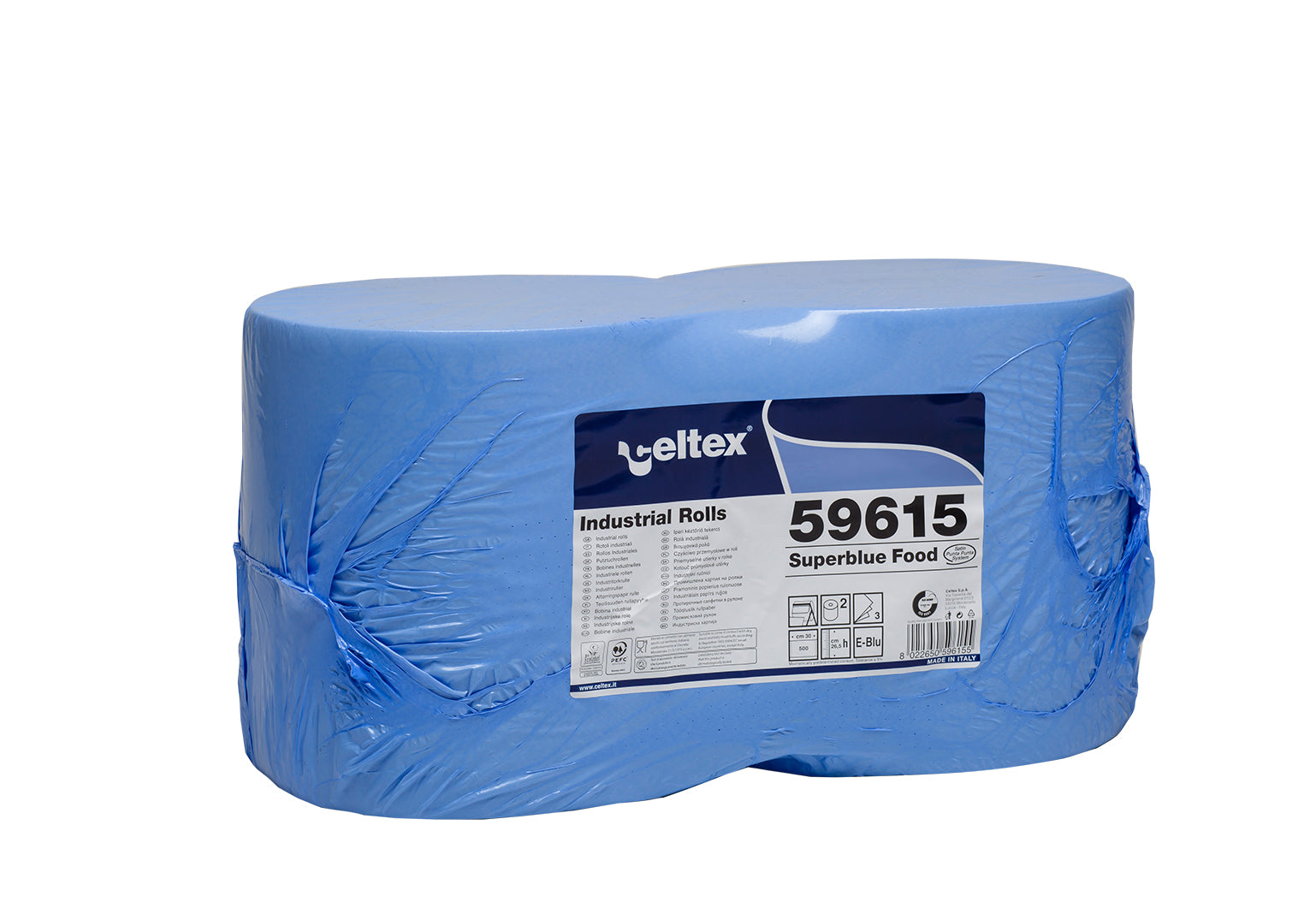 Rotolone di carta superblue food bobina industriale 2 rotoli 1000 strappi 500+500 3 veli BLU celtex 59615