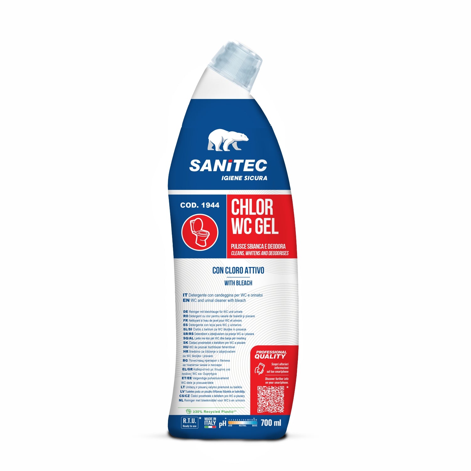 8 Flaconi Detergente gel wc chlor con candeggina 750 ML sanitec 1944