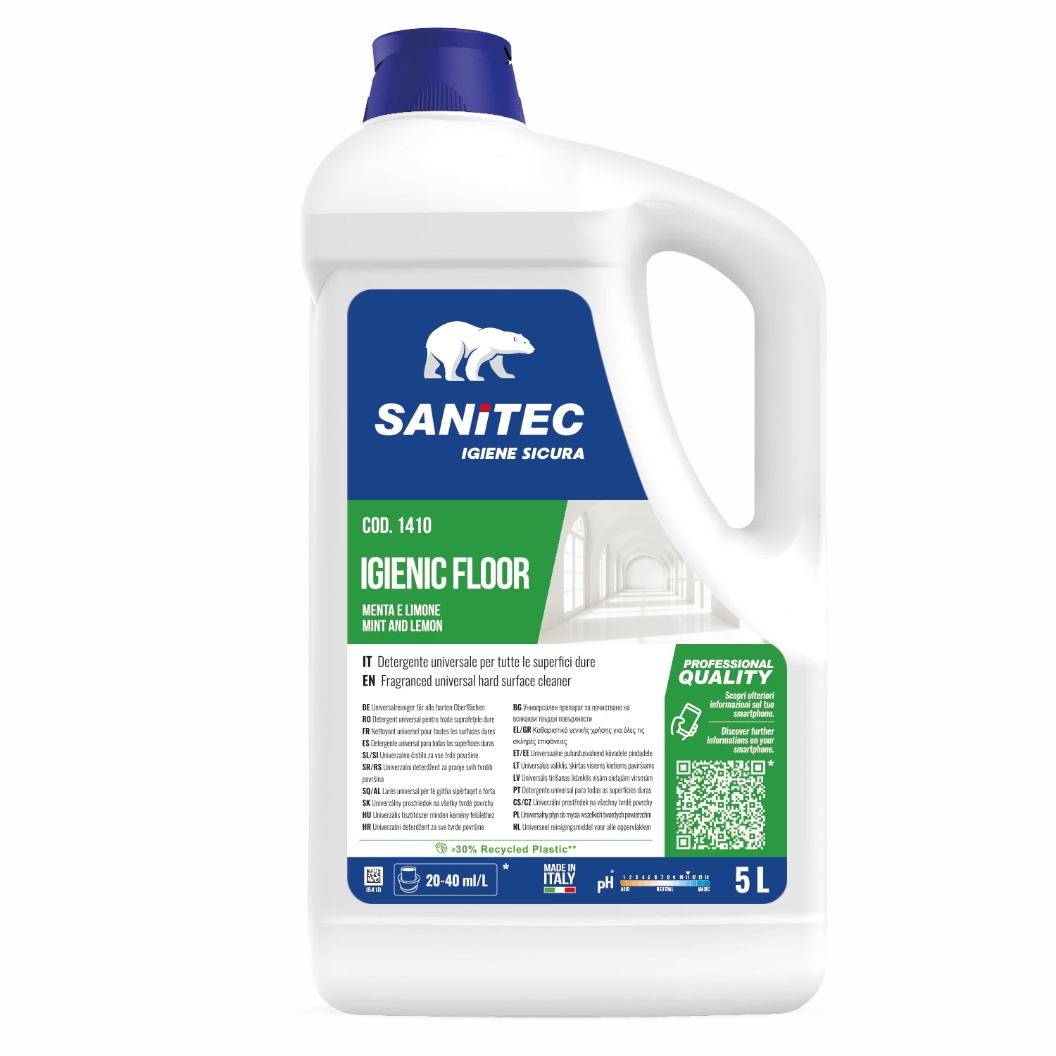 Detergente per pavimenti igienic floor menta e limone per tutte le superfici dure 5 litri sanitec 1410