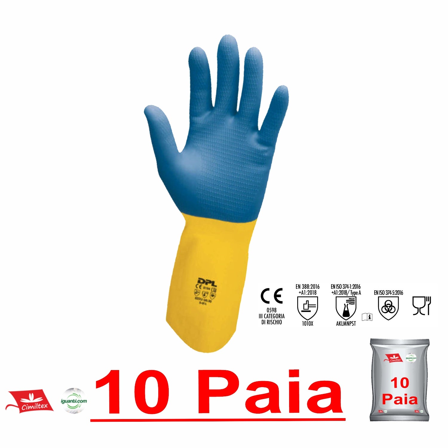 Guanti Bicolore da lavoro in lattice felpato riusabile DPL mbx chemical safety 333